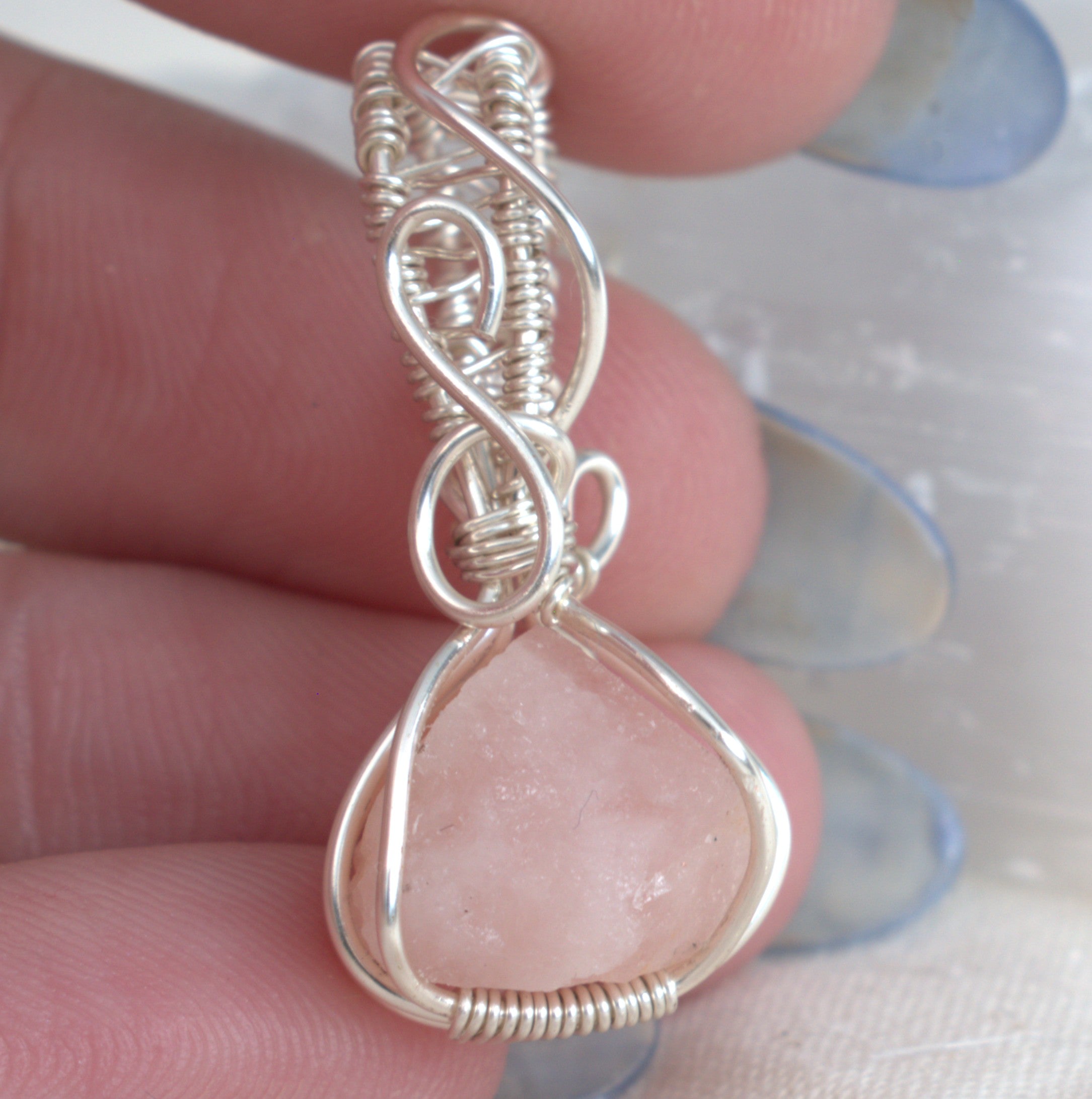 Raw Rose Quartz – Hand-Wrapped Gemstone Pendant