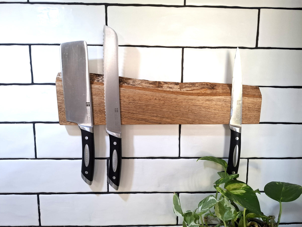 Handmade Wooden Magnetic Knife Holder: Wall-Mounted Kitchen Rack