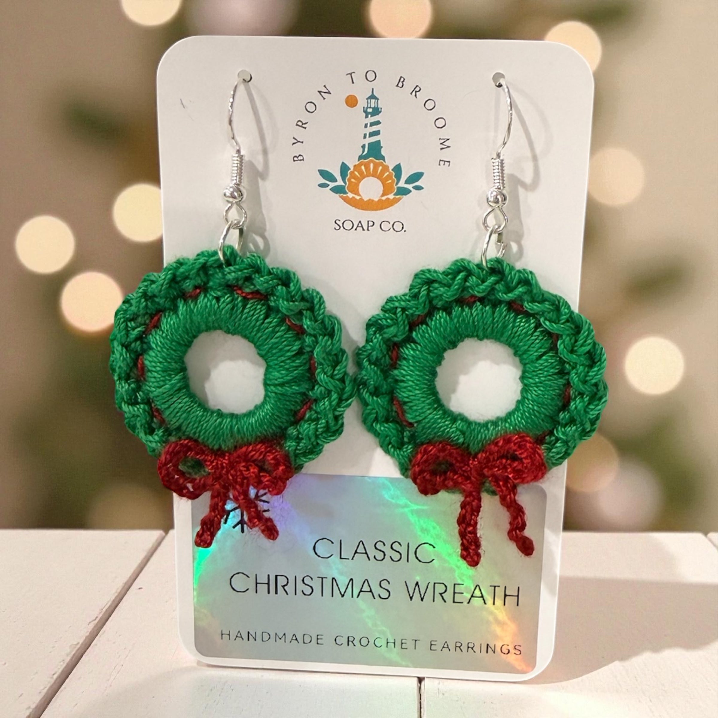 Crochet Earrings - Classic Christmas Wreath