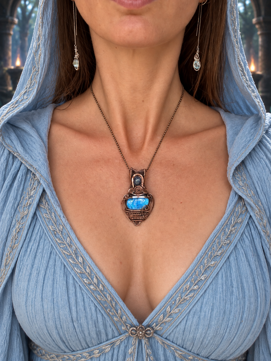 Tanzanite/Labradorite copper crystal pendant