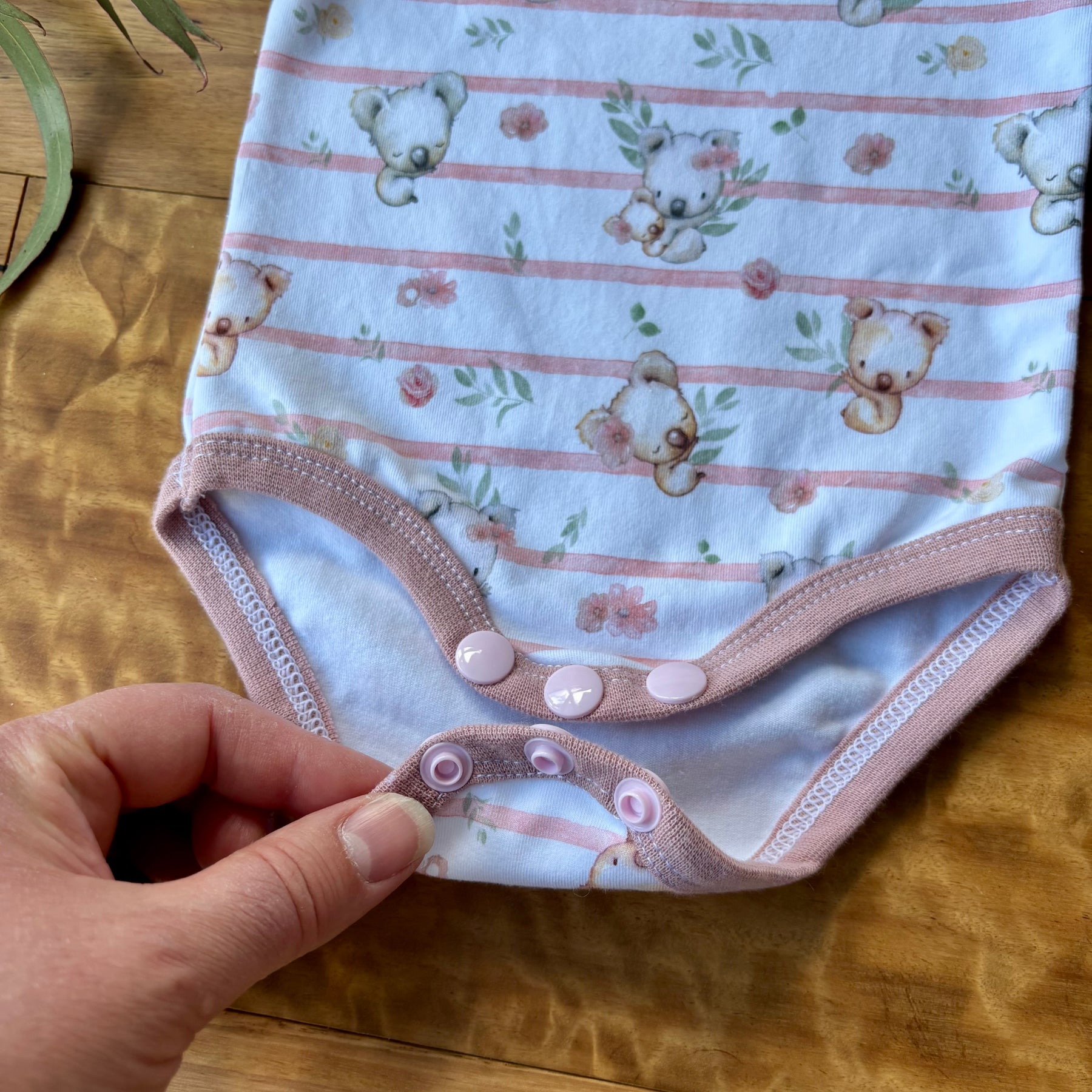 Baby Short Sleeved Bodysuit | Pink Koala Stripe | Size premmie to 2 | Made to order