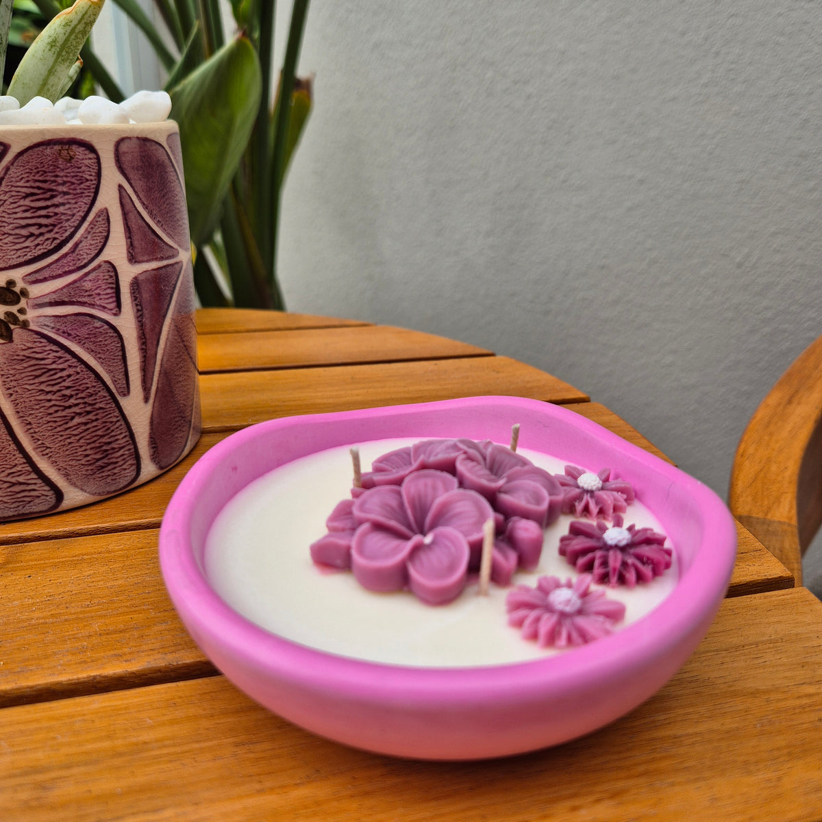 Concrete organic shaped bowl candle with black raspberry lime fragrance