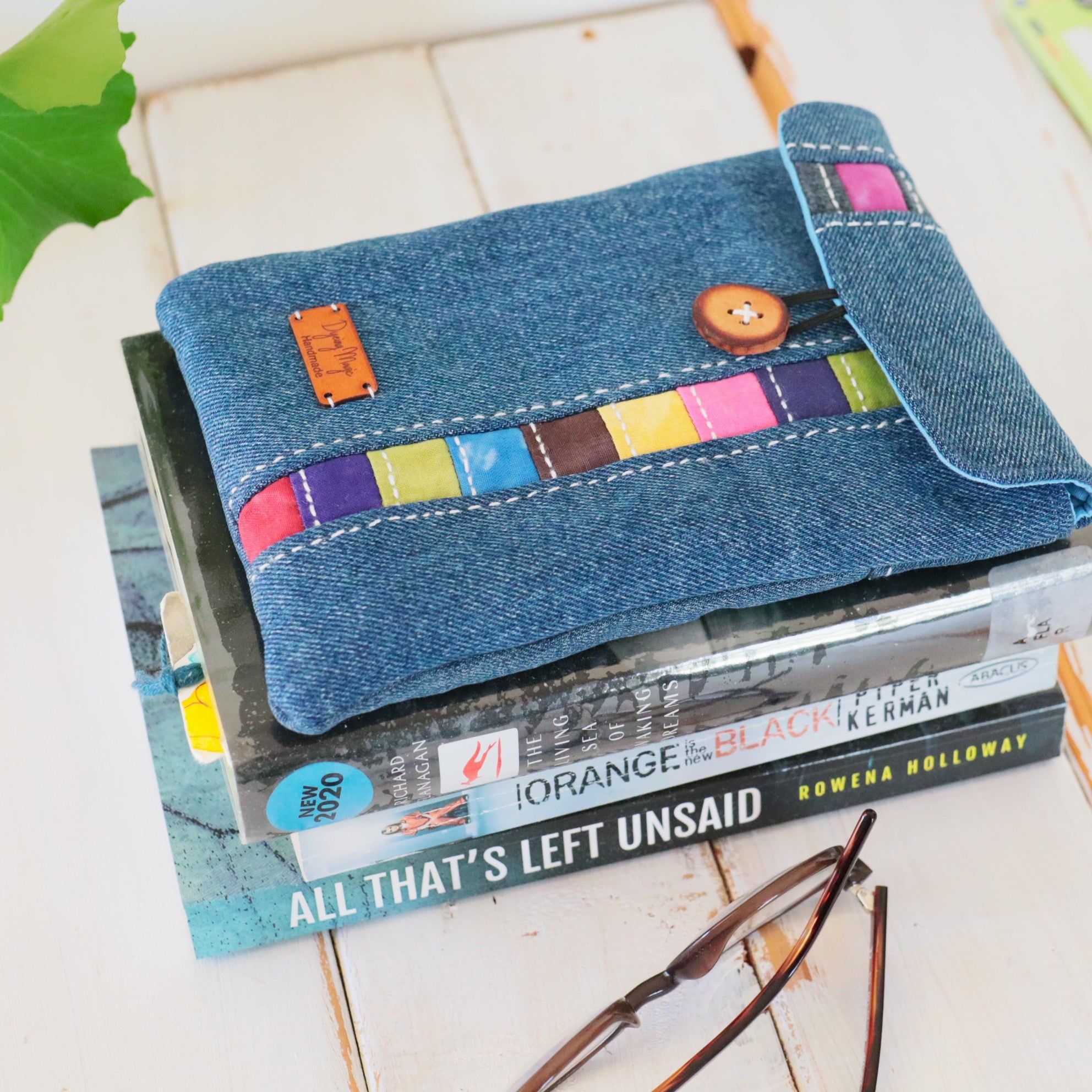 Kindle Sleeve, E-reader sleeve, Upcycled Denim, Hand dyed Patchwork