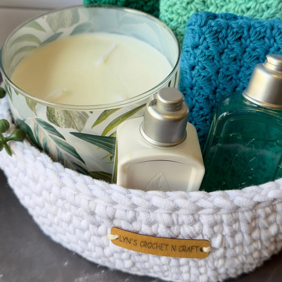 Elegant Handmade White Crochet Storage Basket