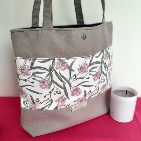 Pink & Grey Blossoms – Medium Sized Tote Bag
