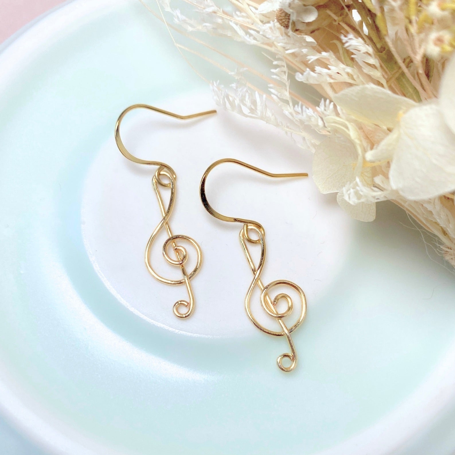 Treble clef dangle earrings | 14k gold-filled or 12k rose-gold-filled | Music lover gift