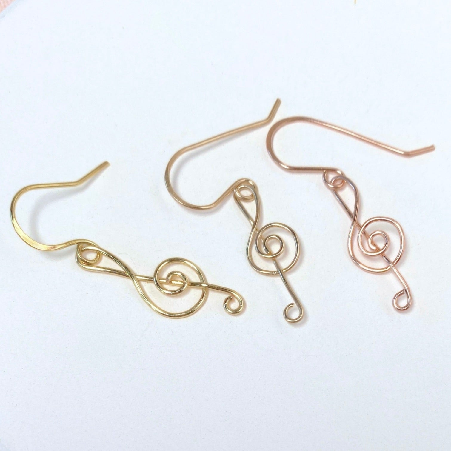 Treble clef dangle earrings | 14k gold-filled or 12k rose-gold-filled | Music lover gift