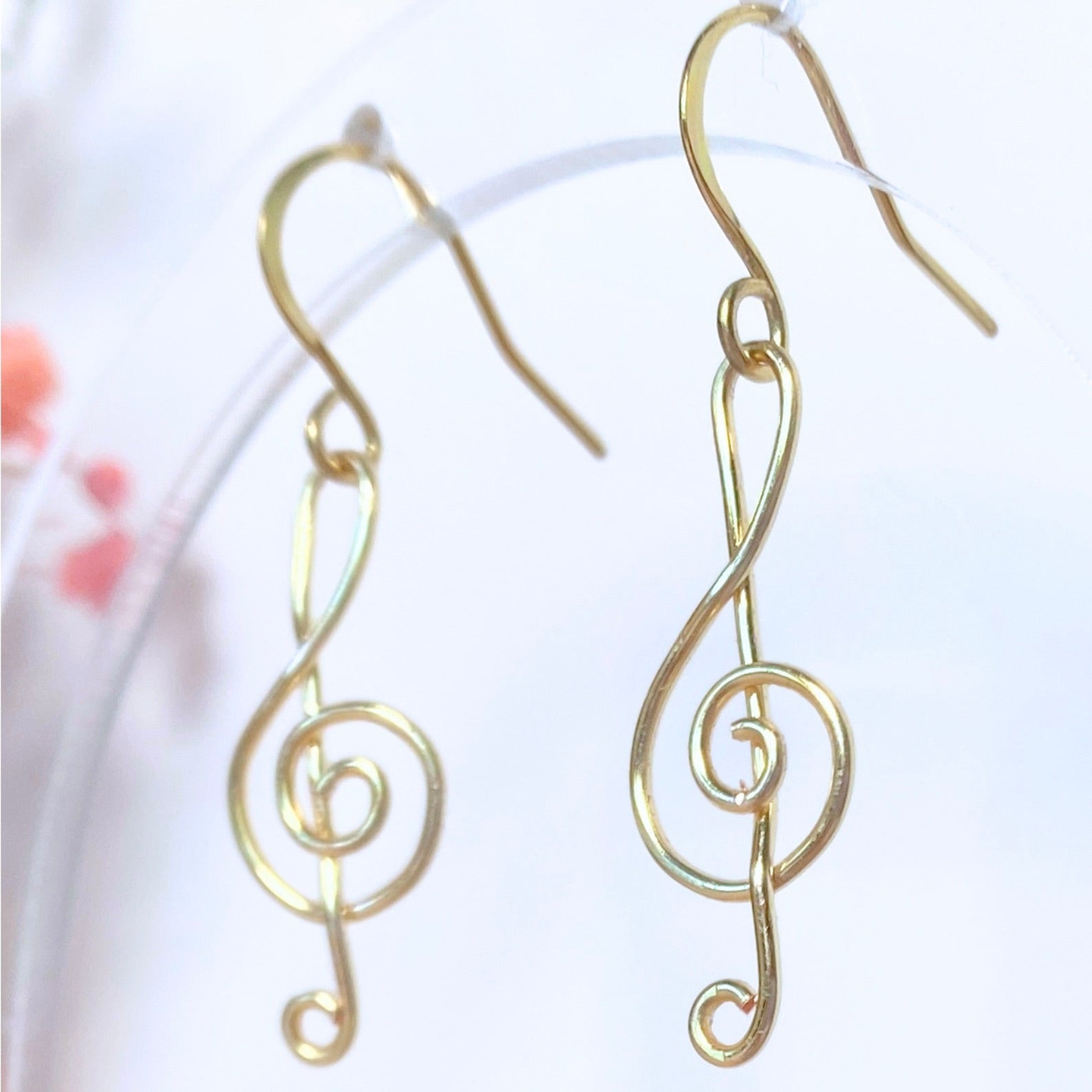 Treble clef dangle earrings | 14k gold-filled or 12k rose-gold-filled | Music lover gift