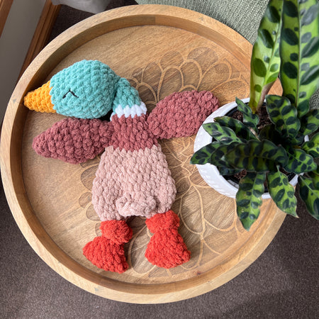 (Copy) Handmade modern mallard crochet goose lovey snuggler baby safe.