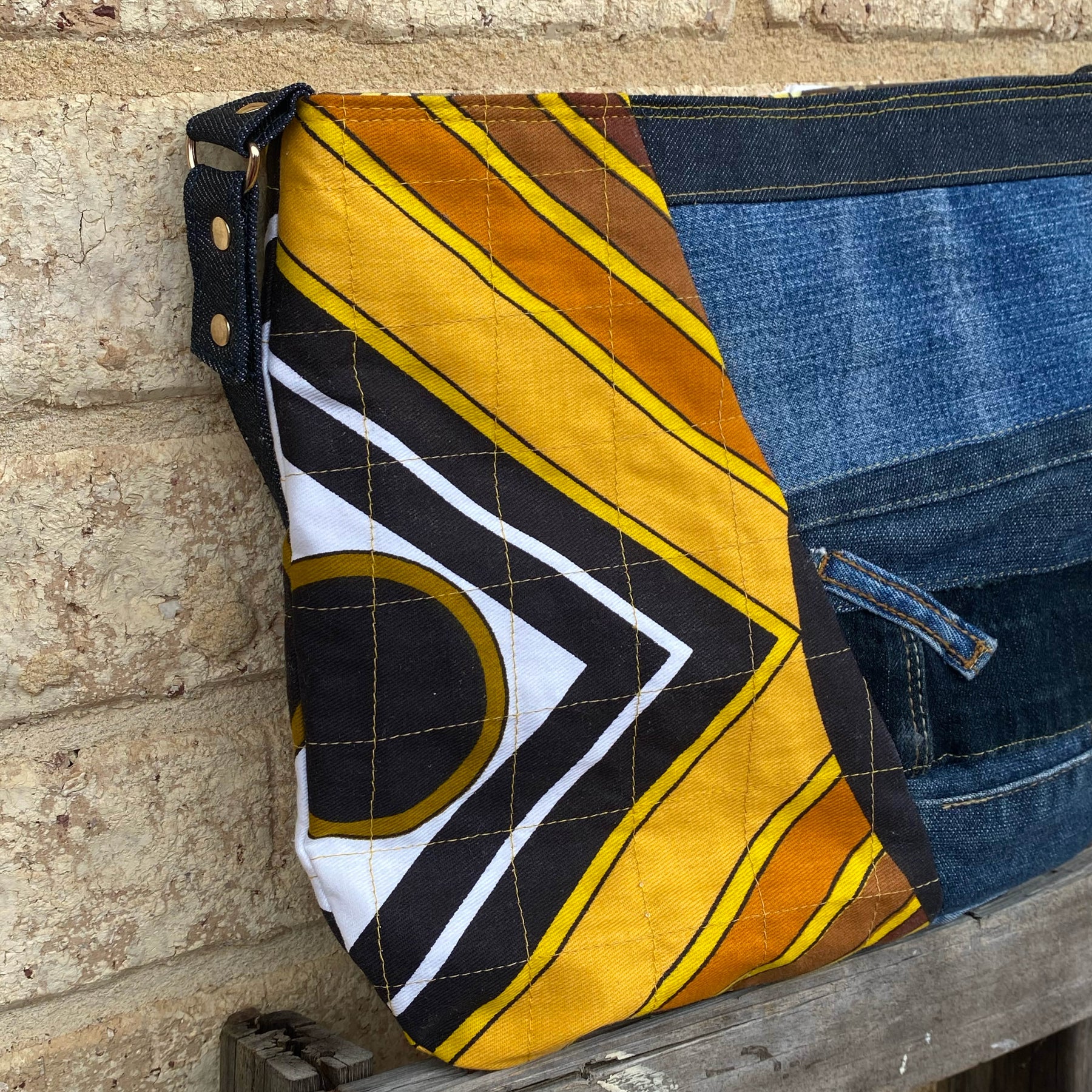 Geo Glow Handmade Shoulder Bag Upcycled Vintage Fabrics & Denim