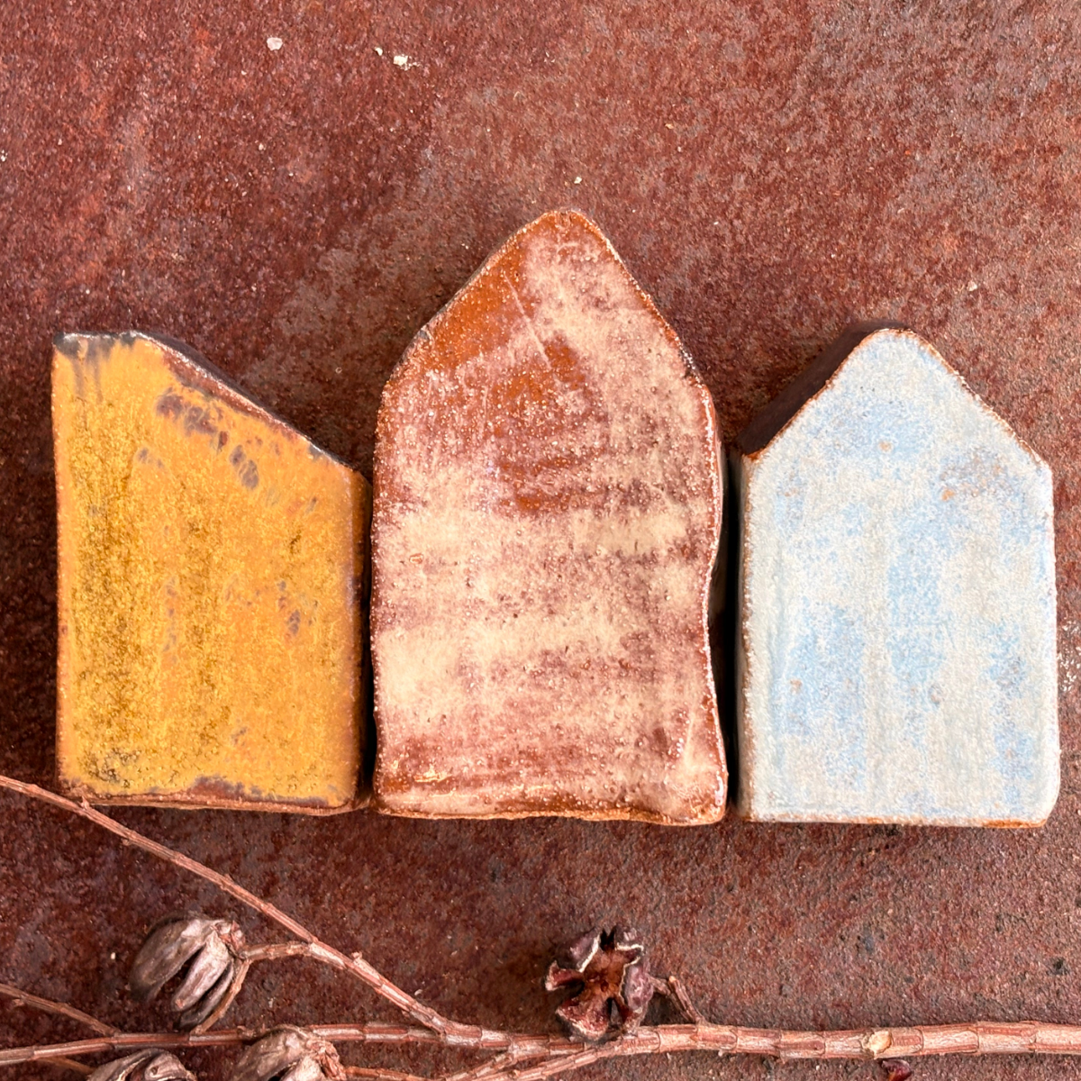 Mini Houses | Set of 3 | Rustic Village | Set #4 | Glazed Stoneware Clay