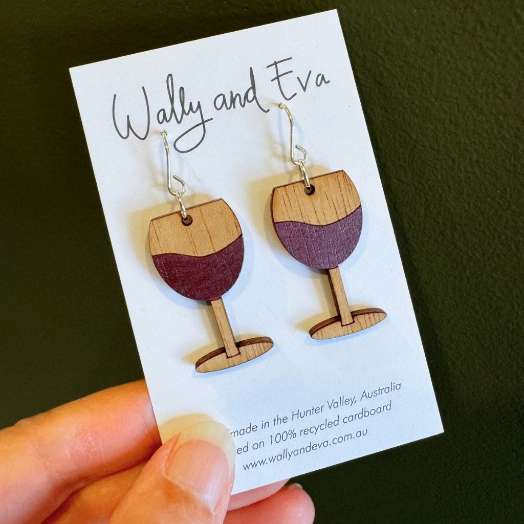 Red Wine Hand Painted Wood Earrings
