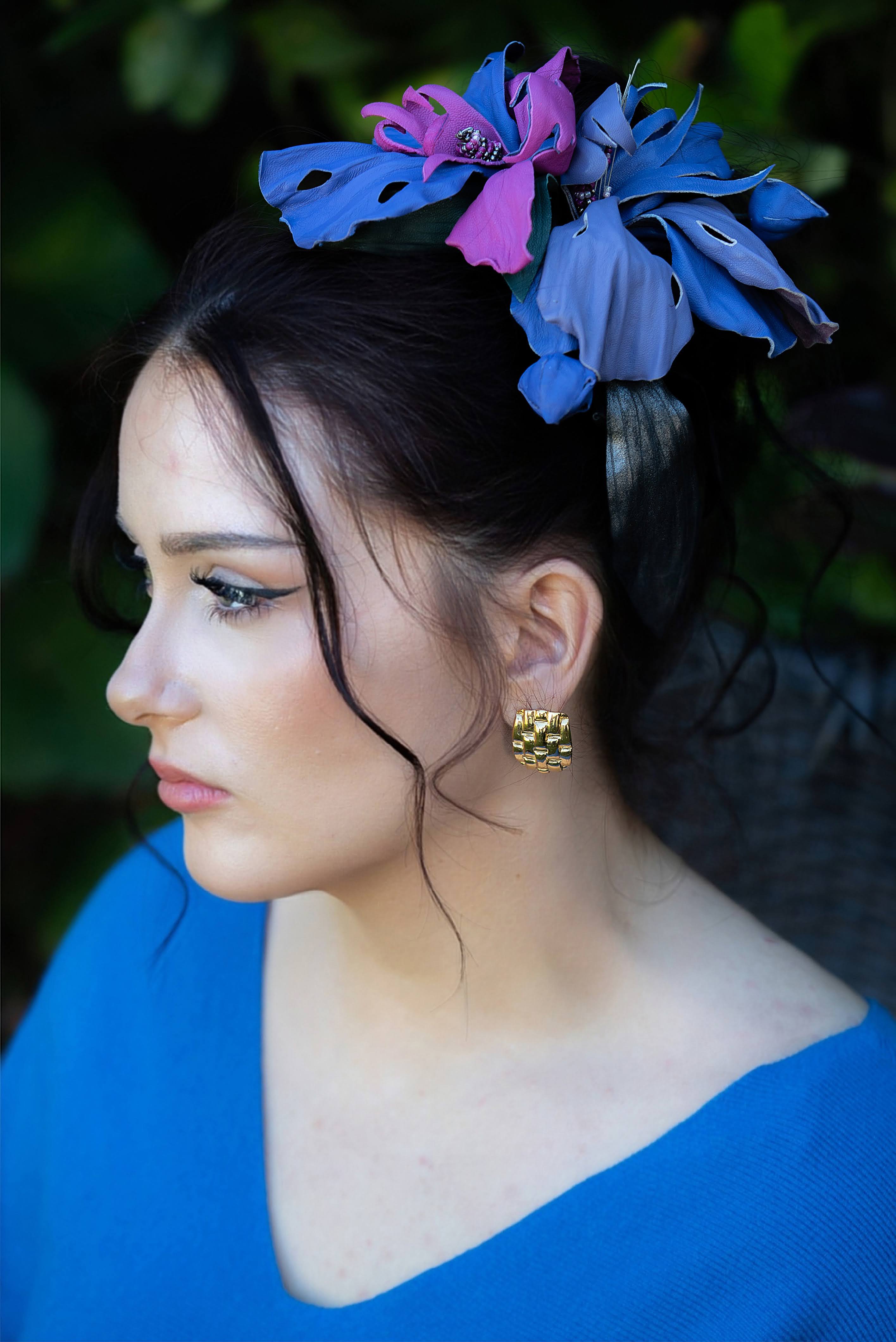 Leather Orchid “Midnight Bloom”, Flower Brooch, hair hat  clip, corsage