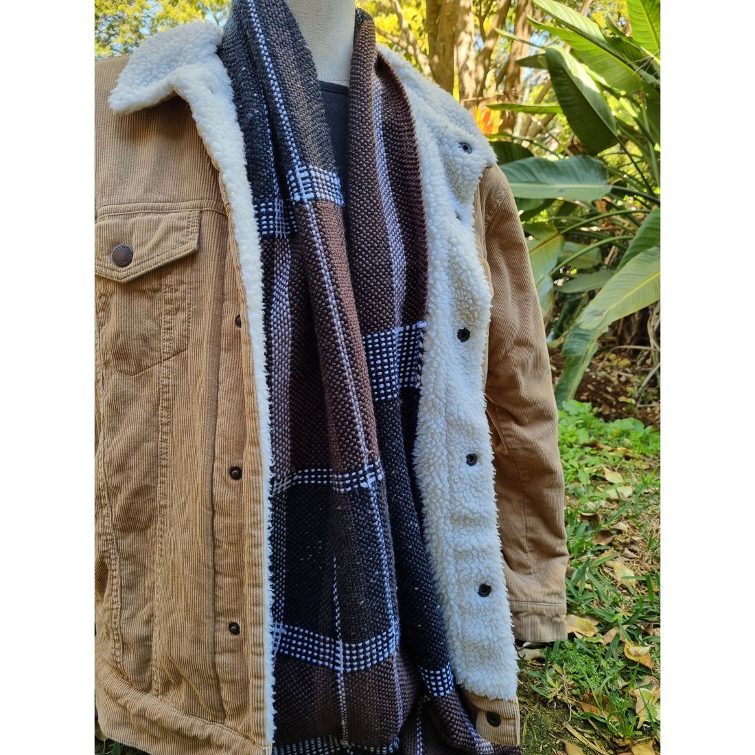 Traditional handwoven monochrome and brown scarf