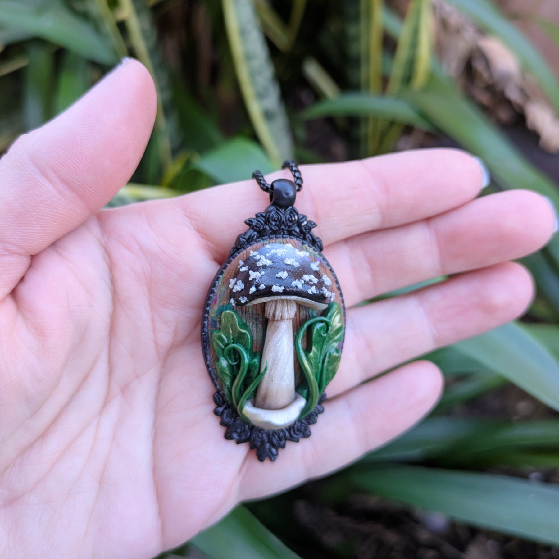Black Mushroom Forest Pendant