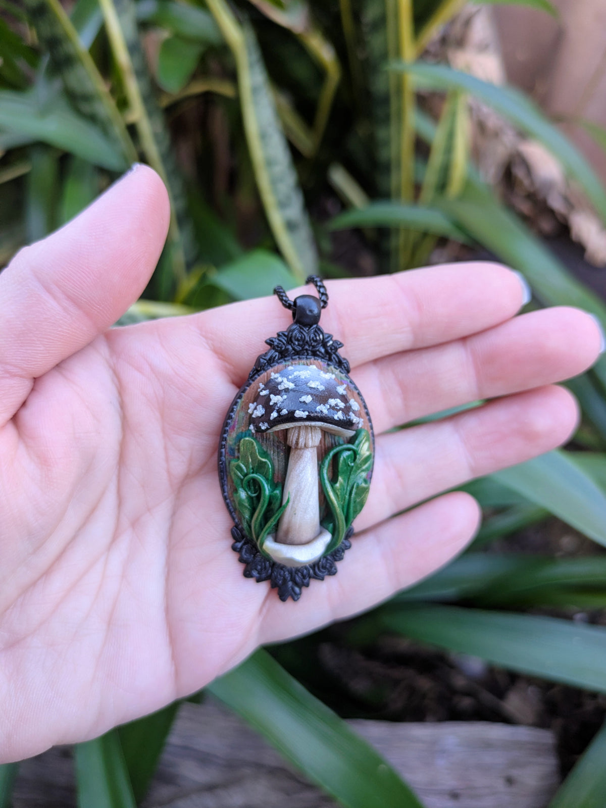 Black Mushroom Forest Pendant