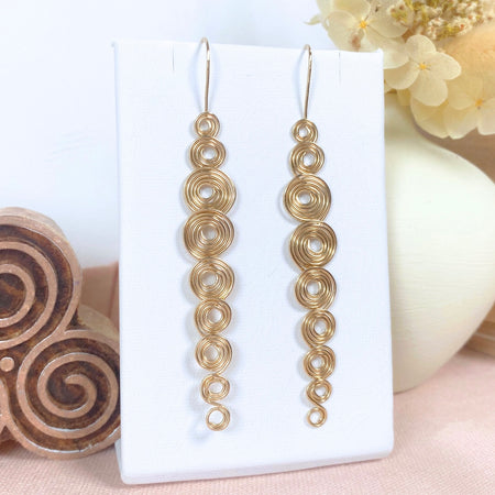 Multi spirals gold dangle earrings  | 14k gold-filled | Celtic-inspired statement jewellery