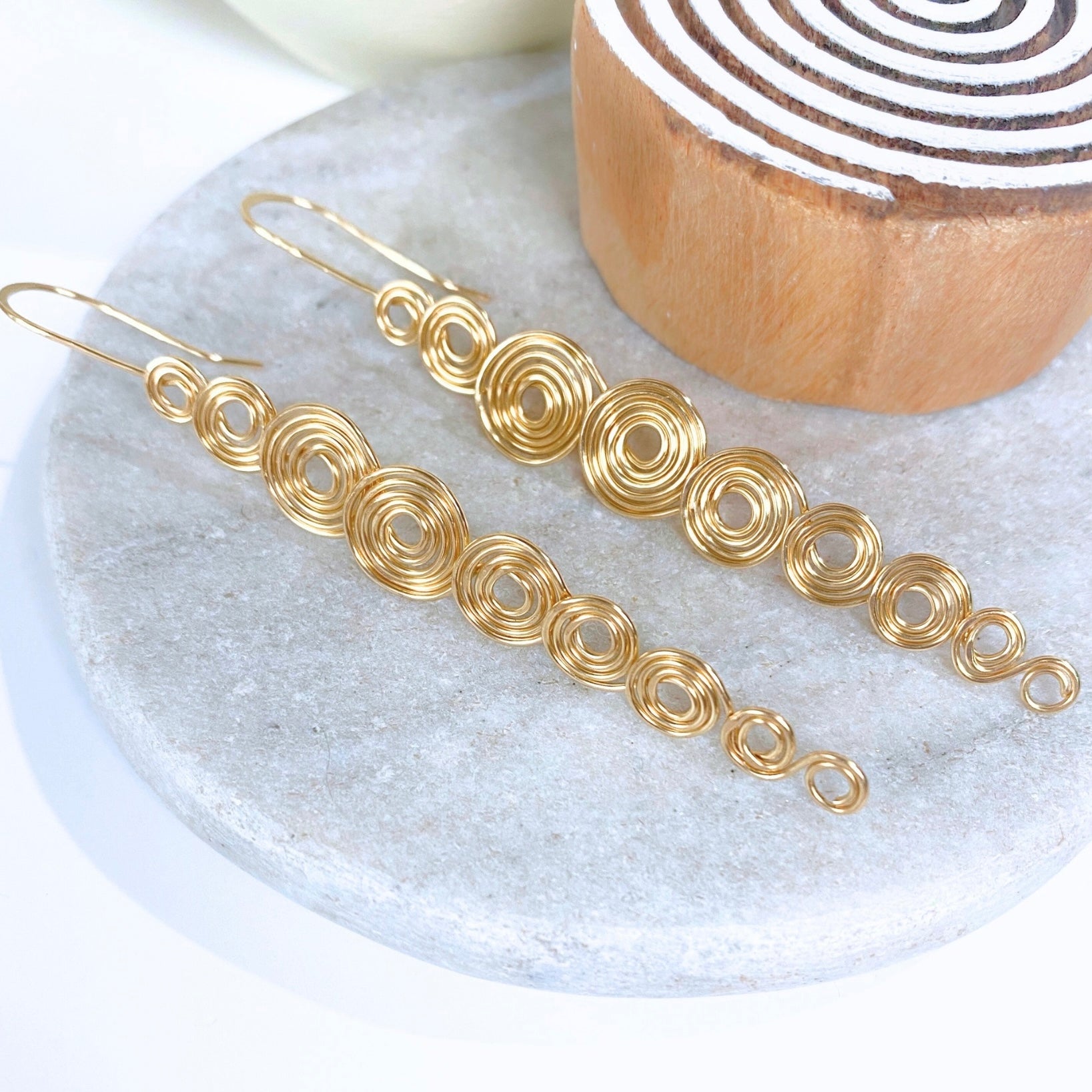 Multi spirals gold dangle earrings  | 14k gold-filled | Celtic-inspired statement jewellery