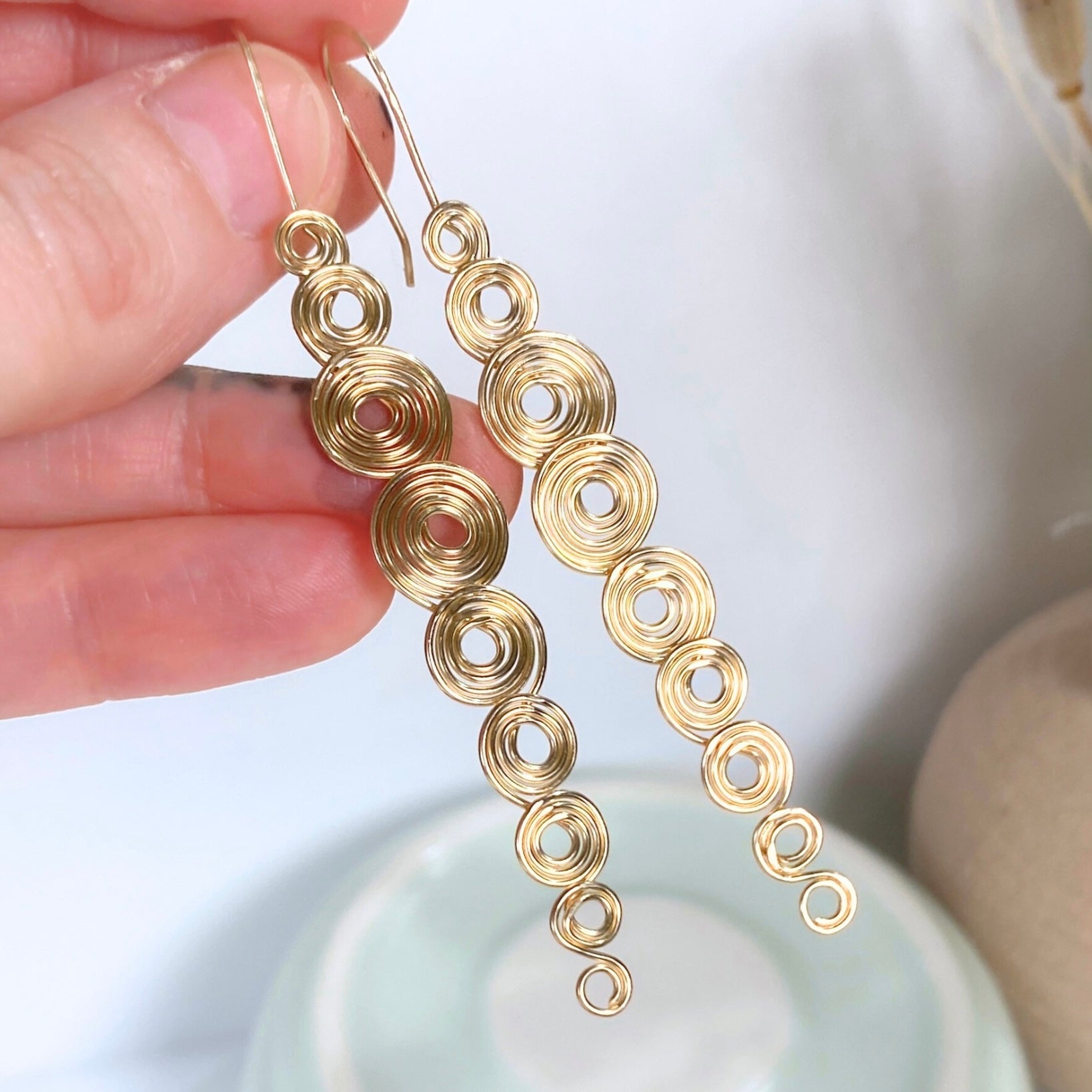 Multi spirals gold dangle earrings  | 14k gold-filled | Celtic-inspired statement jewellery
