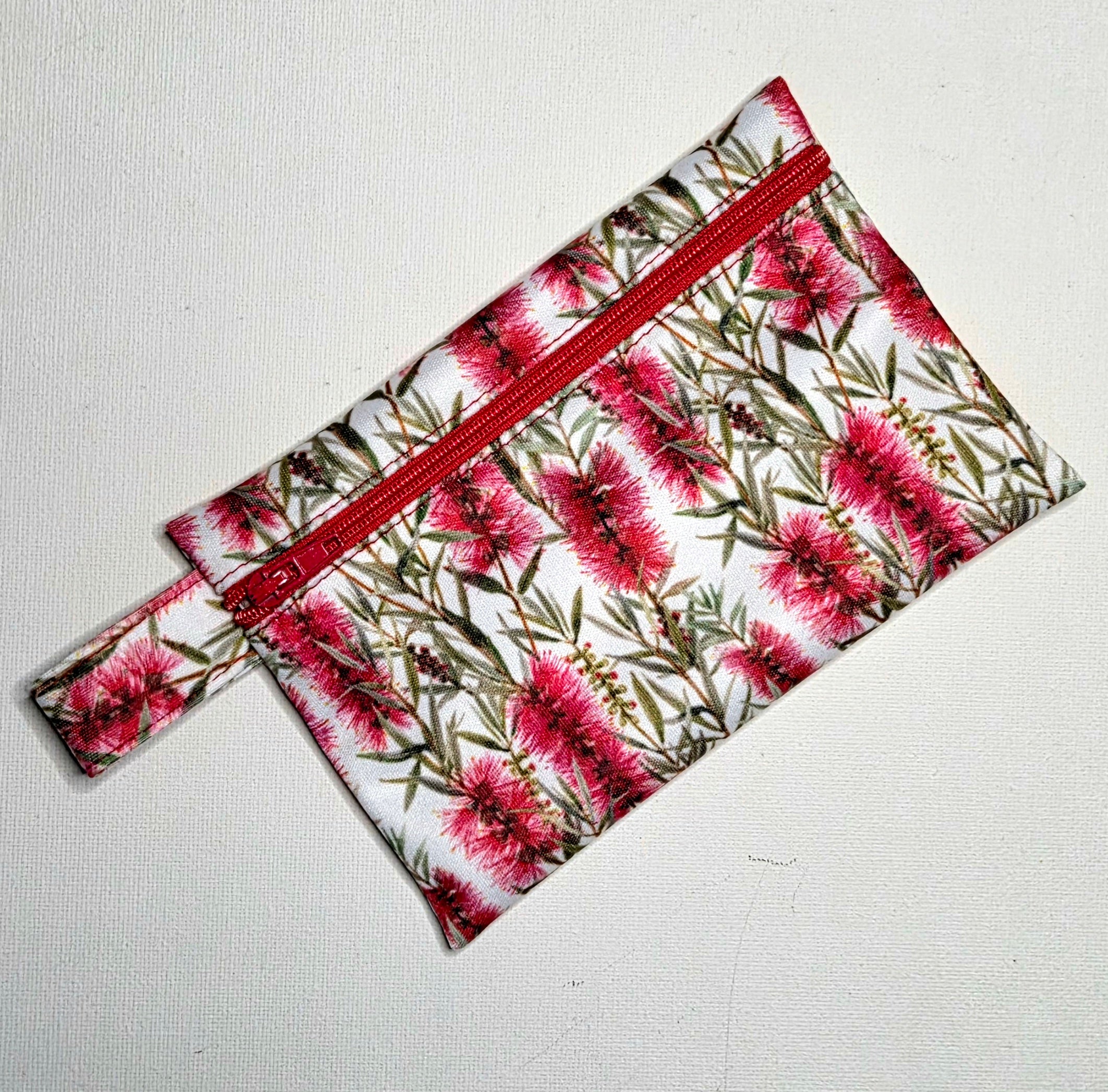 Mini Wet Bag, Bottlebrush fabric, 15cms x 10cms