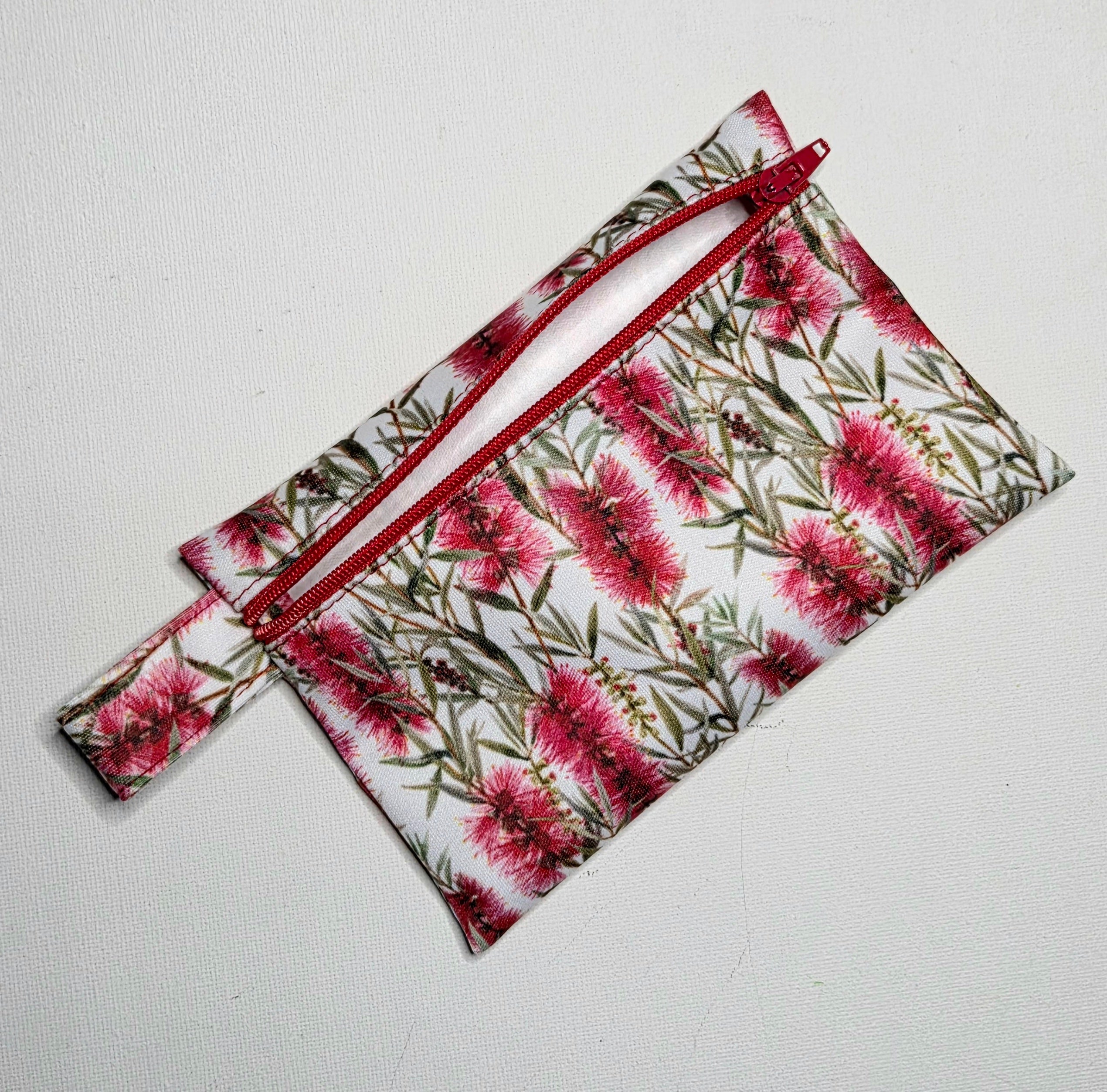 Mini Wet Bag, Bottlebrush fabric, 15cms x 10cms