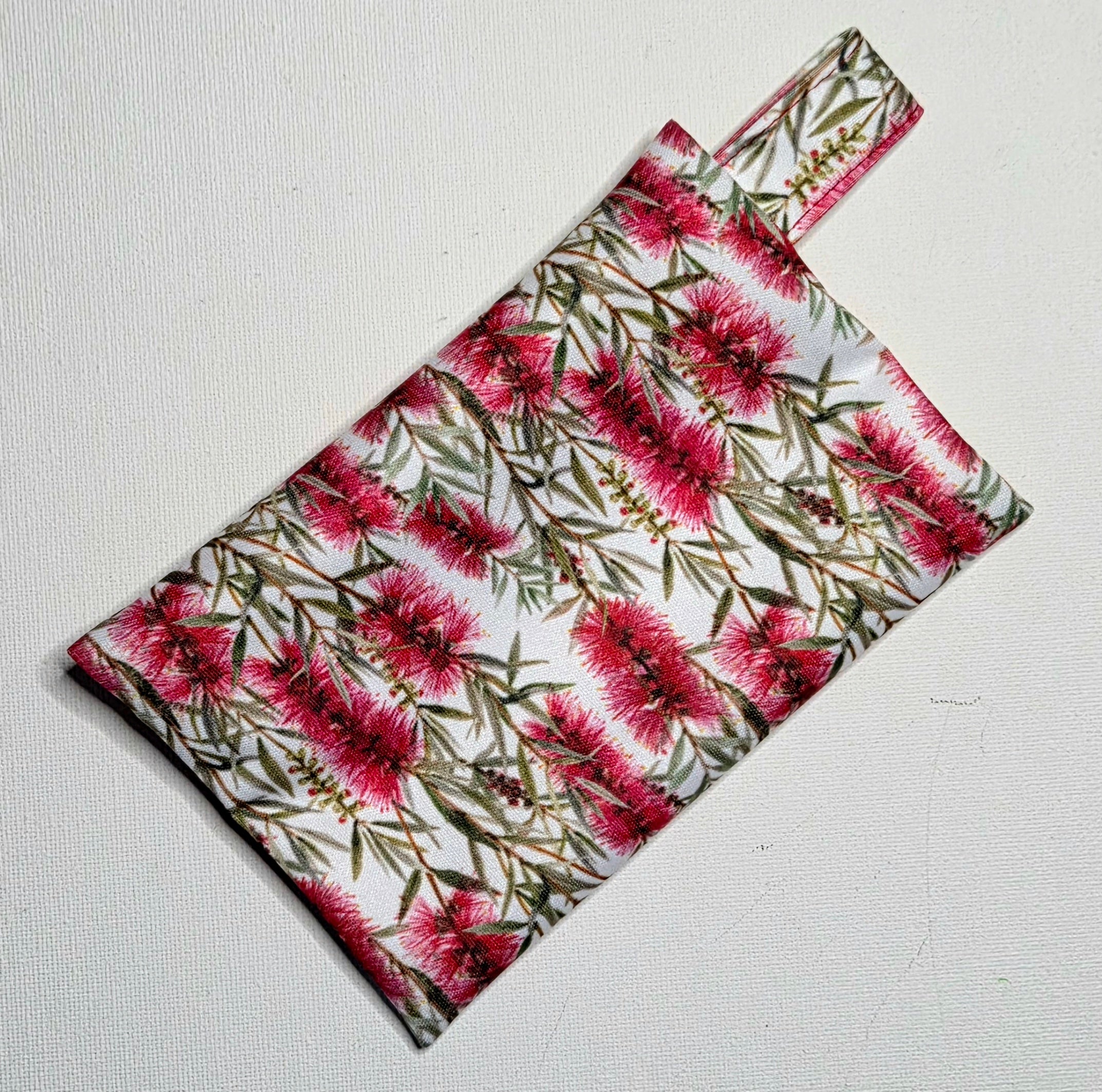 Mini Wet Bag, Bottlebrush fabric, 15cms x 10cms