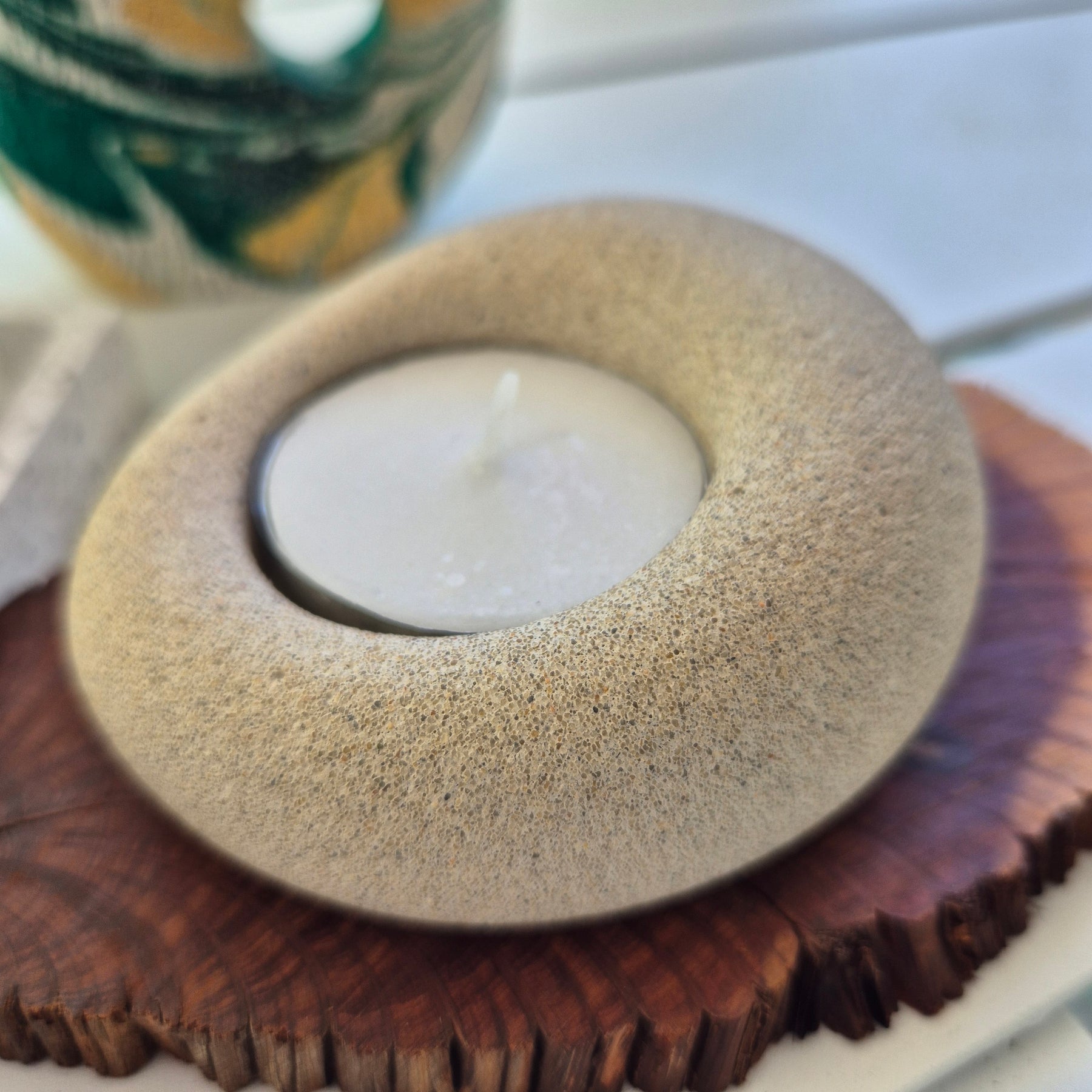 Eco-stone pebble shaped tealight candle holder