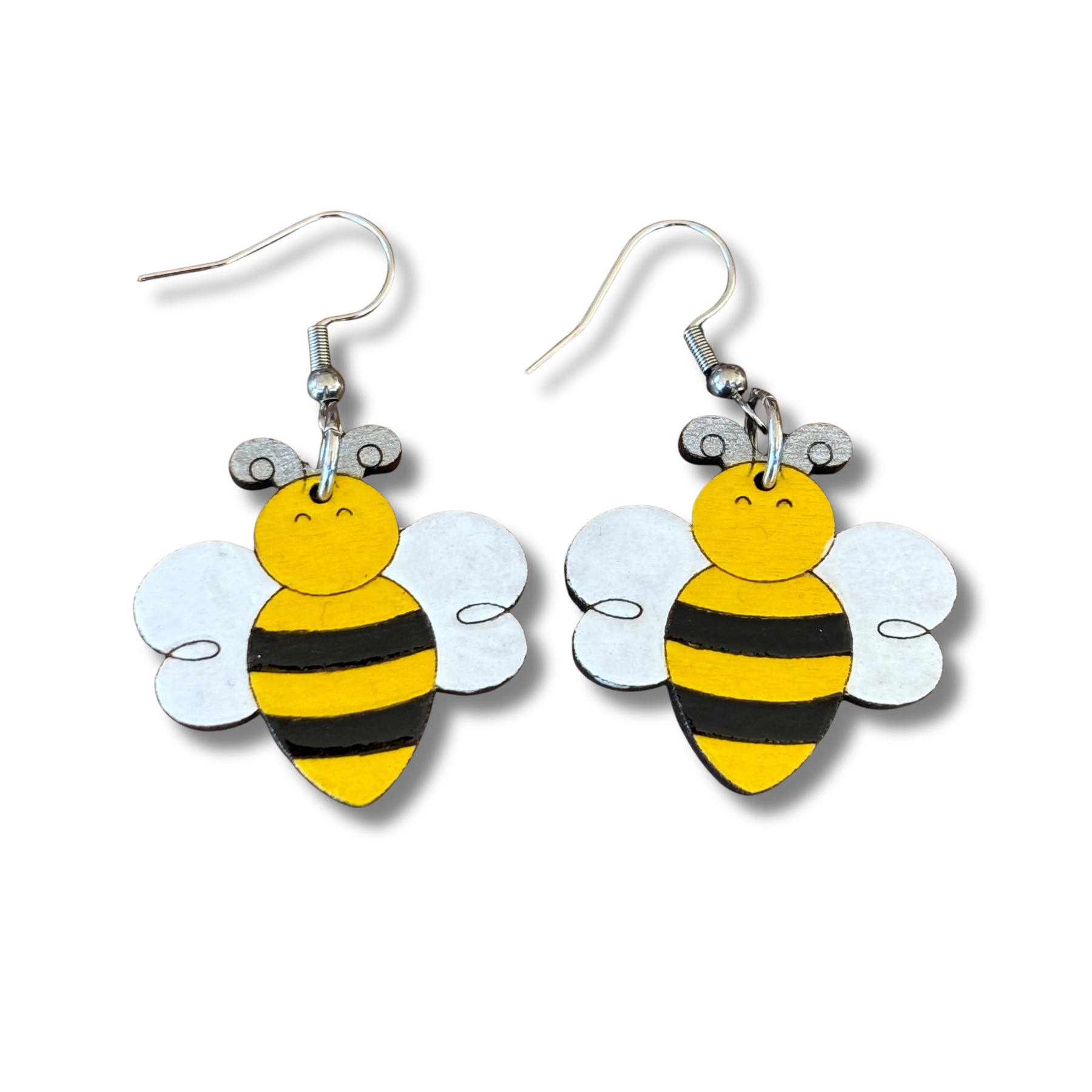 Wooden bumble bee earrings - hand painted
