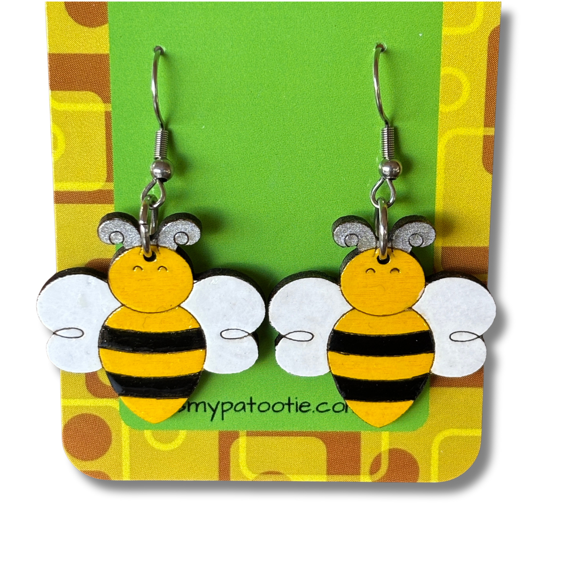 Wooden bumble bee earrings - hand painted