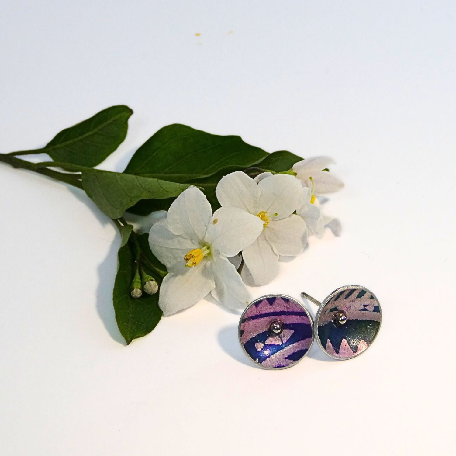 Anodised aluminium stud earrings Aztec Aura Collection