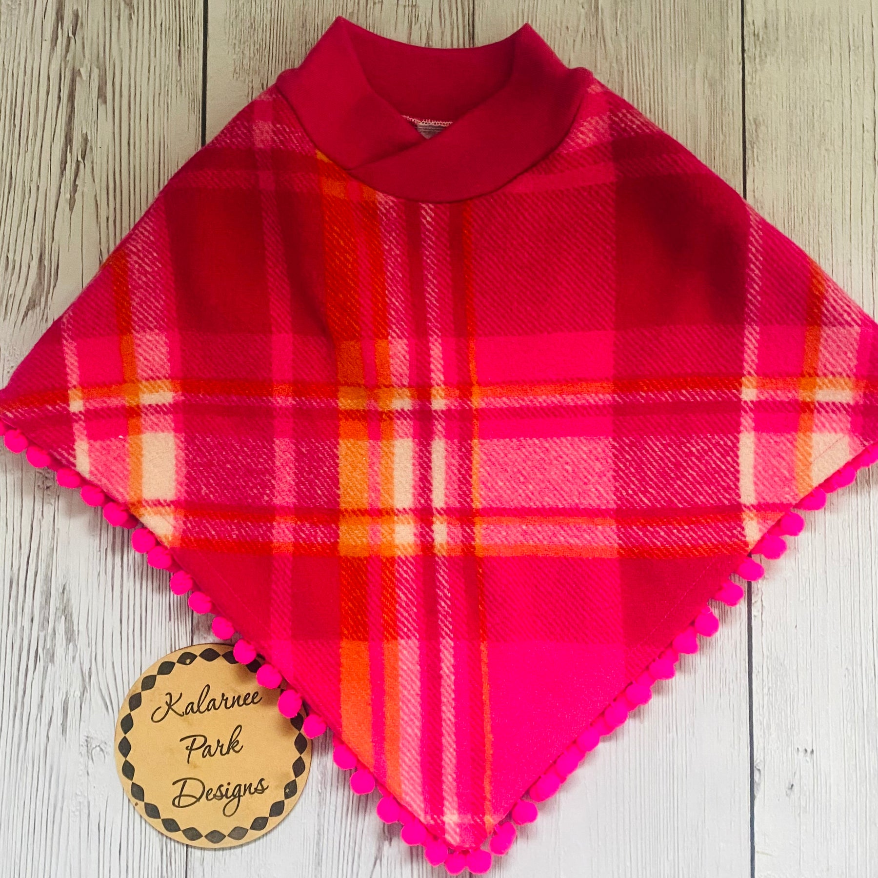 Hot Pink and Orange Upcycled Vintage Wool Blanket Poncho Size 3