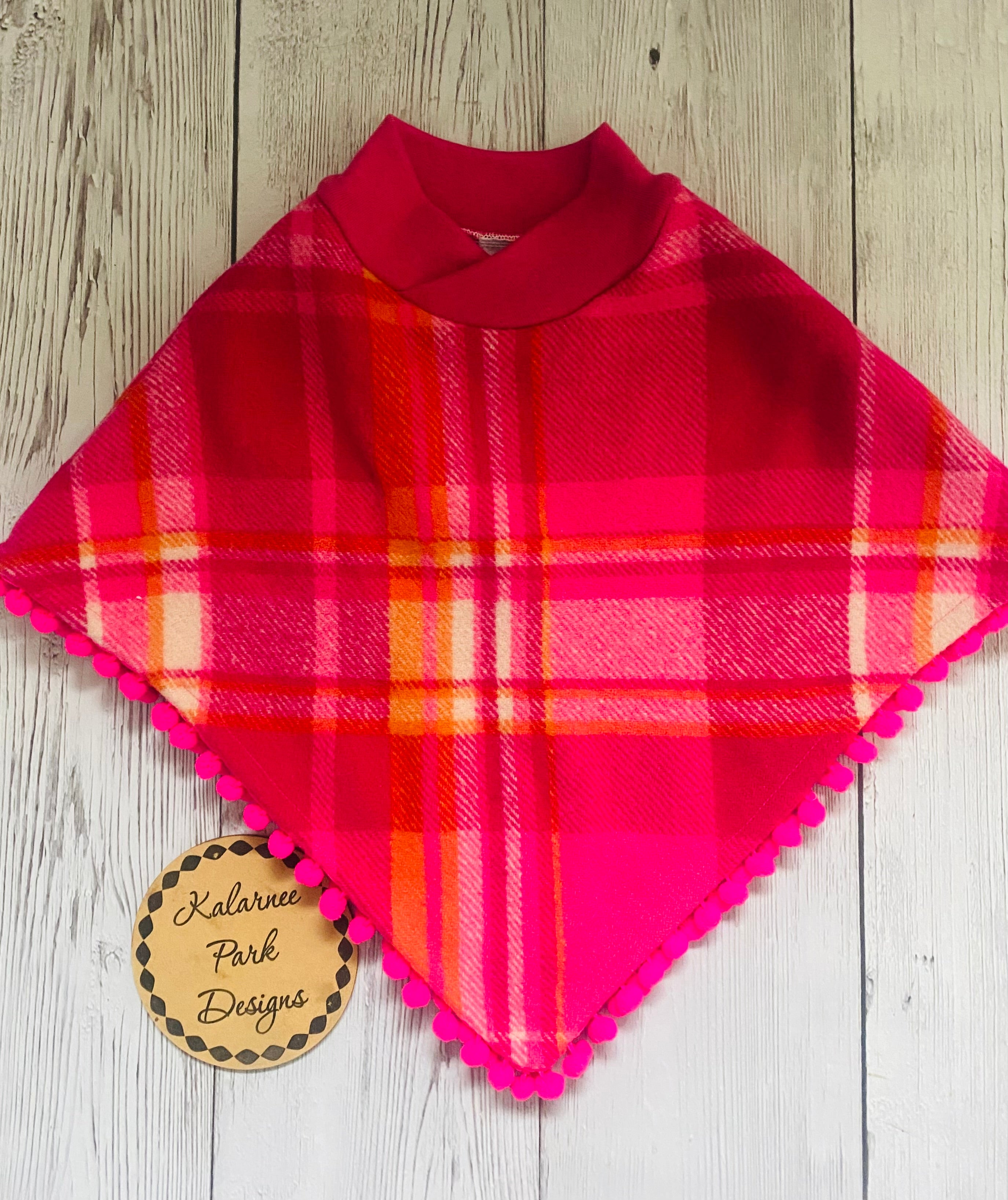 Hot Pink and Orange Upcycled Vintage Wool Blanket Poncho Size 3