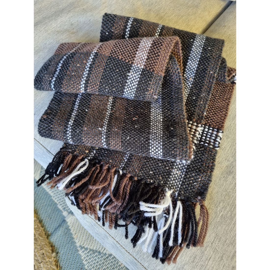 Traditional handwoven monochrome and brown scarf