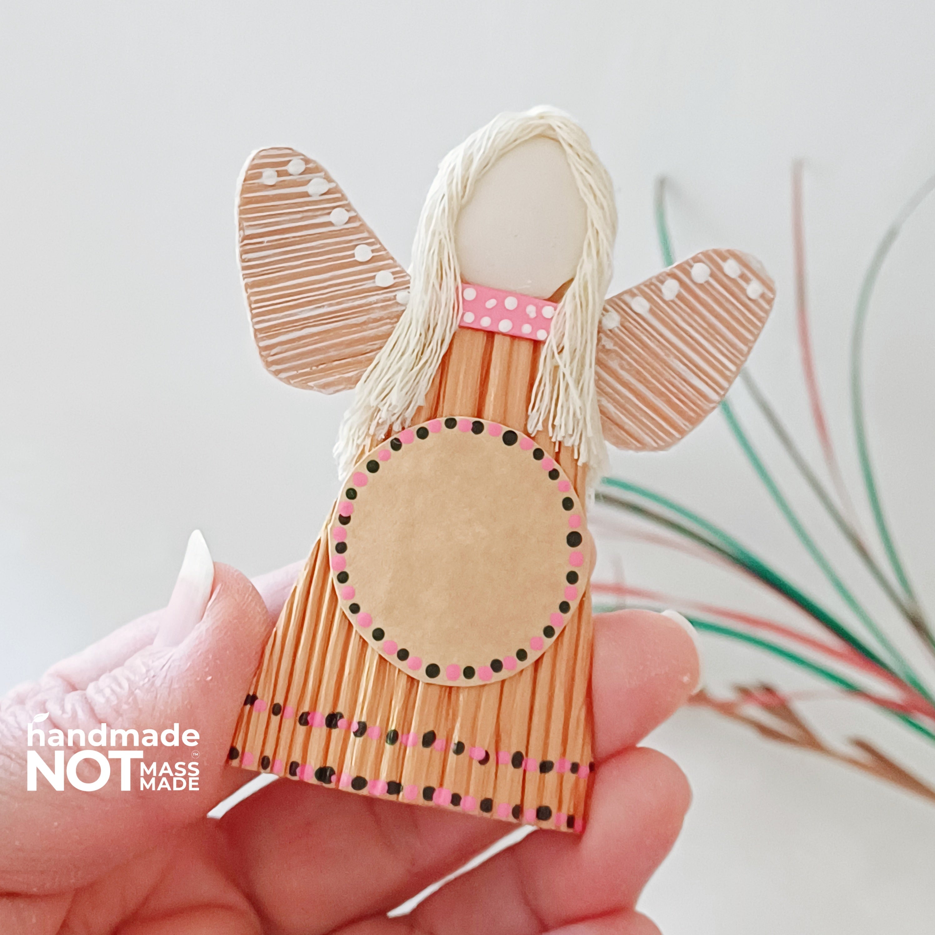 Hello Palm Leaf Angel Ornament Greeting Gift, Place for Message, Handmade by Kantakoru Australia
