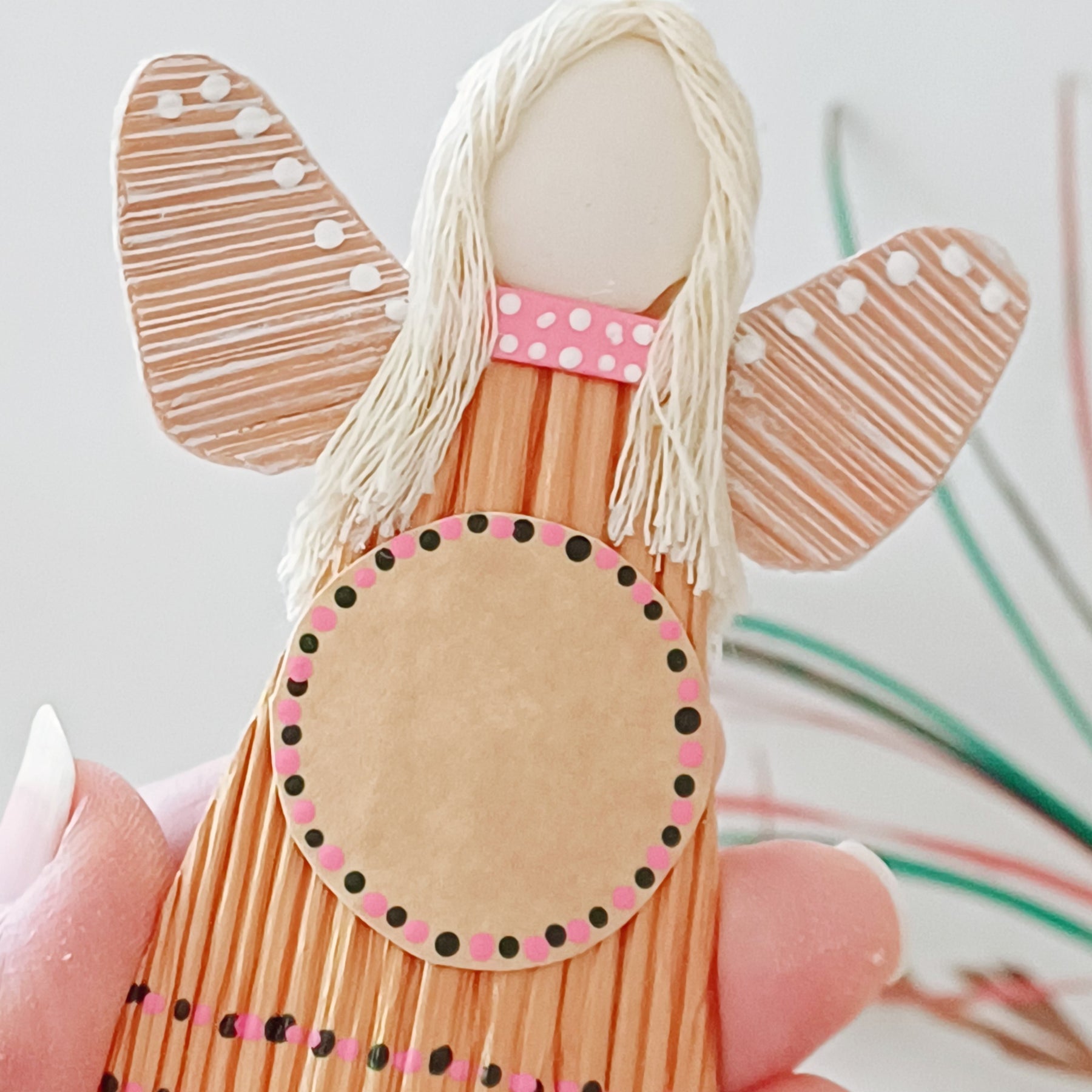 Hello - Palm Angel Ornament Greeting Gift, dark green and pink dotspink