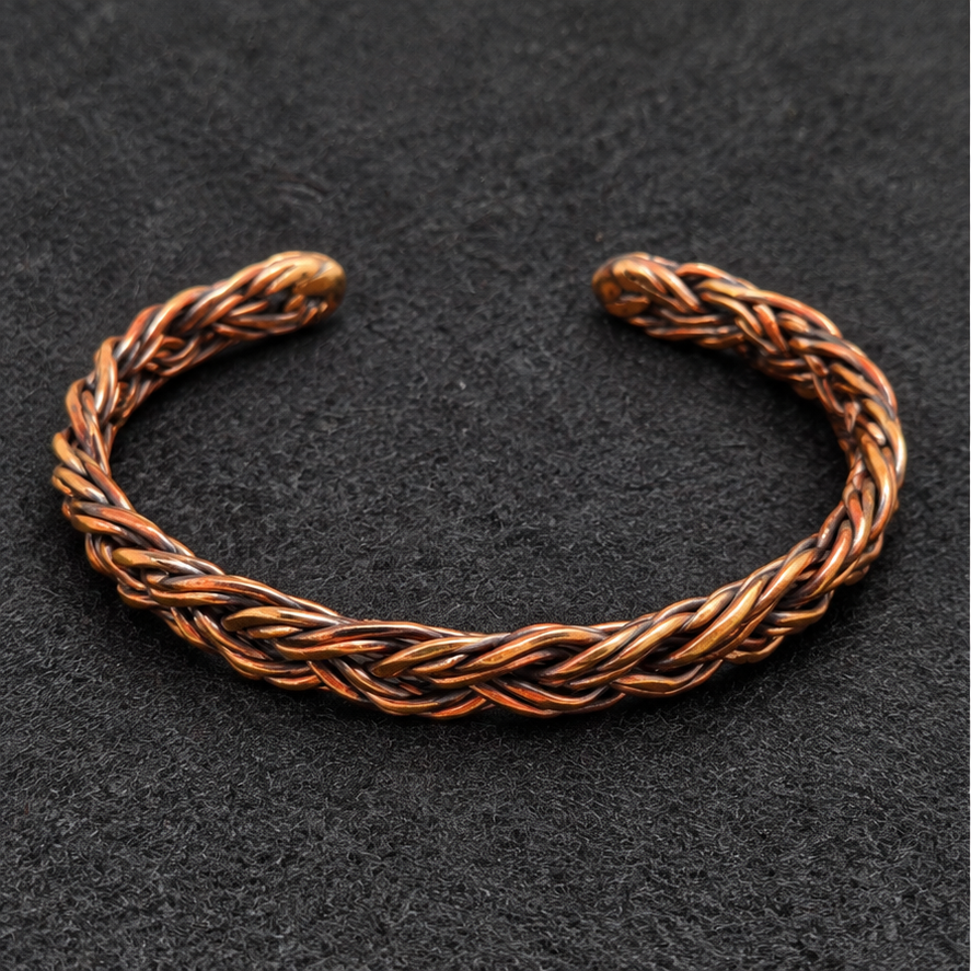 Handmade Intricate Braided Copper Cuff Bracelet B011