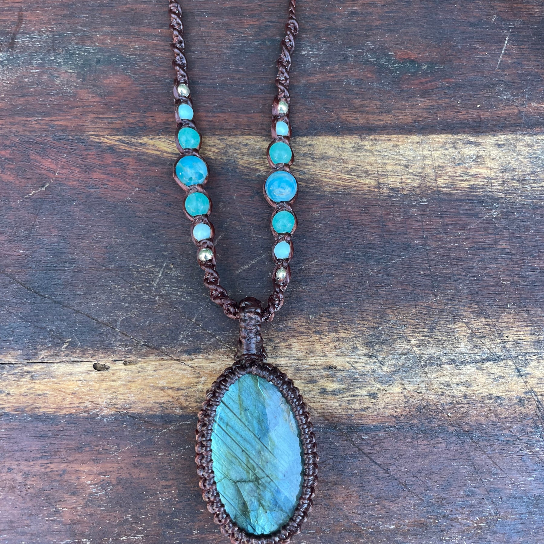 Labradorite Pendant, Macrame necklace boho style, adjustable