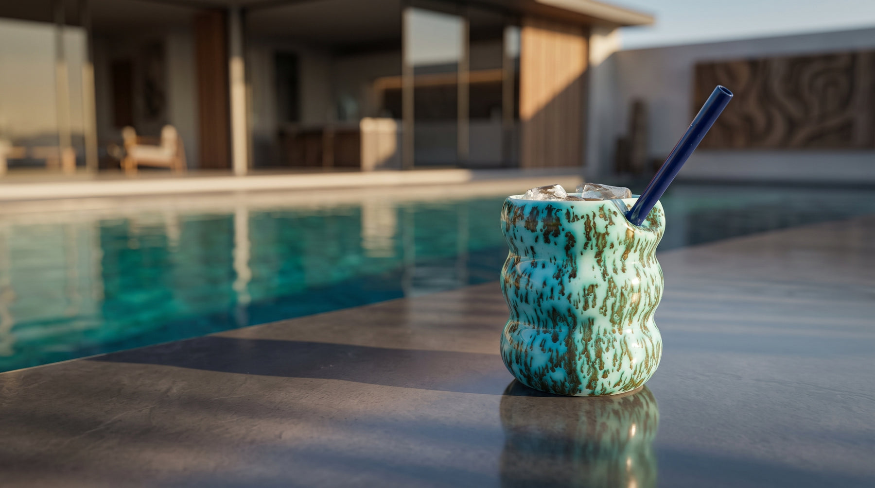 Handcrafted Porcelain Tumbler with Silicon Straw, 600mL Bubble Cup in Moss Glaze