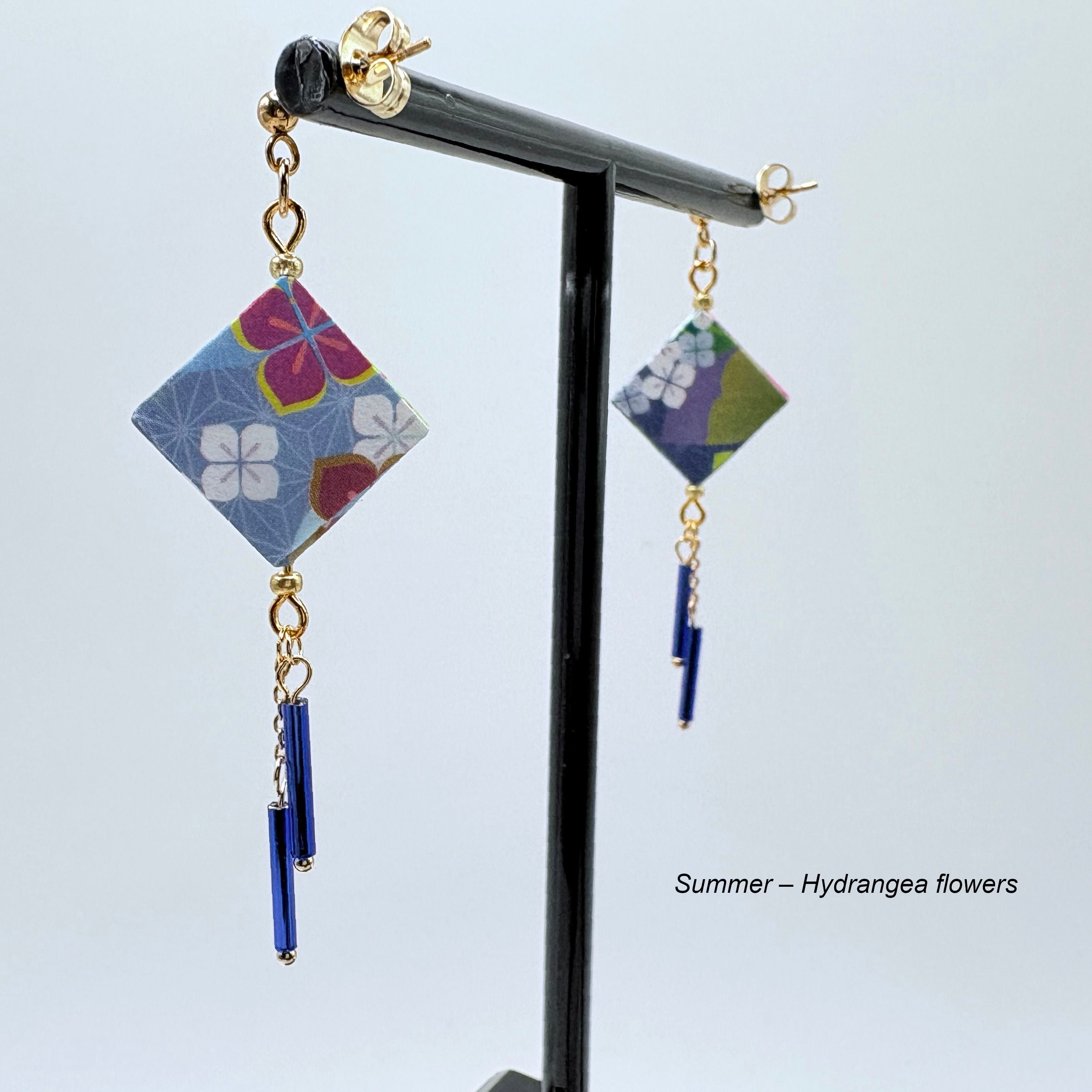 Origami Earrings – Botanicals of the Seasons – Set of 4.  Japanese Paper Jewellery