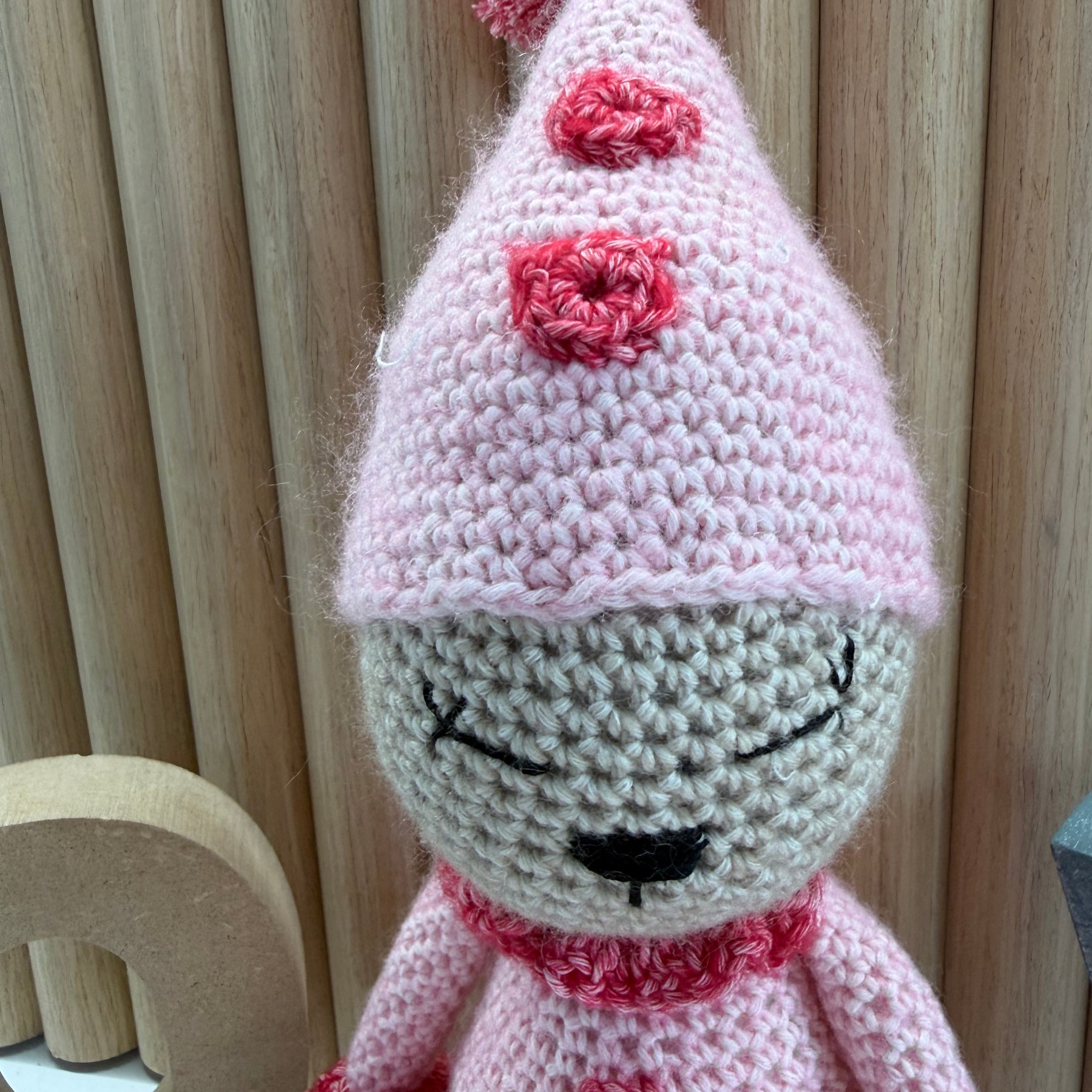 Pink Clown crocheted soft toy