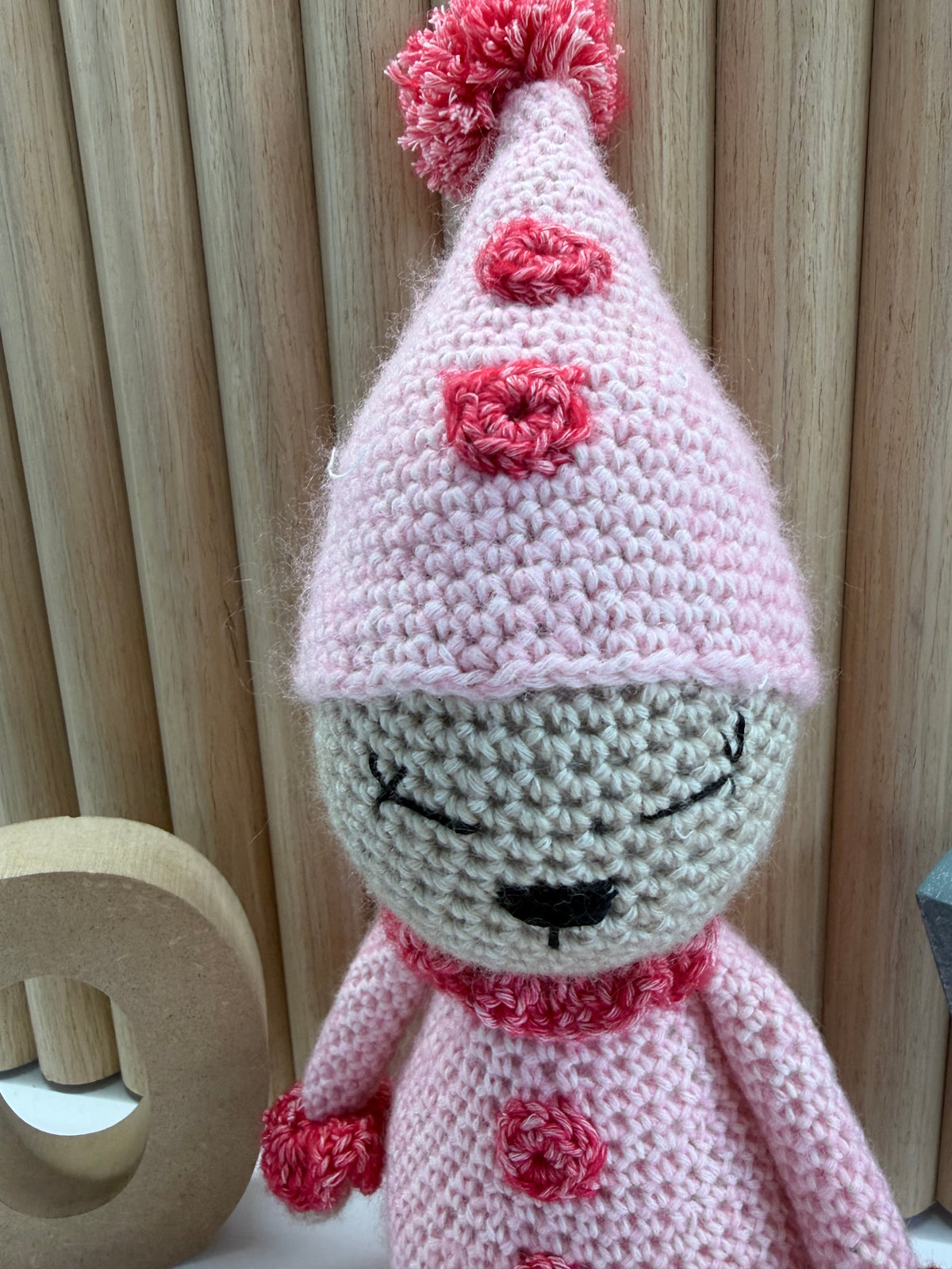 Pink Clown crocheted soft toy