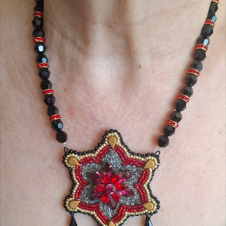 Bead embroidered fan necklace