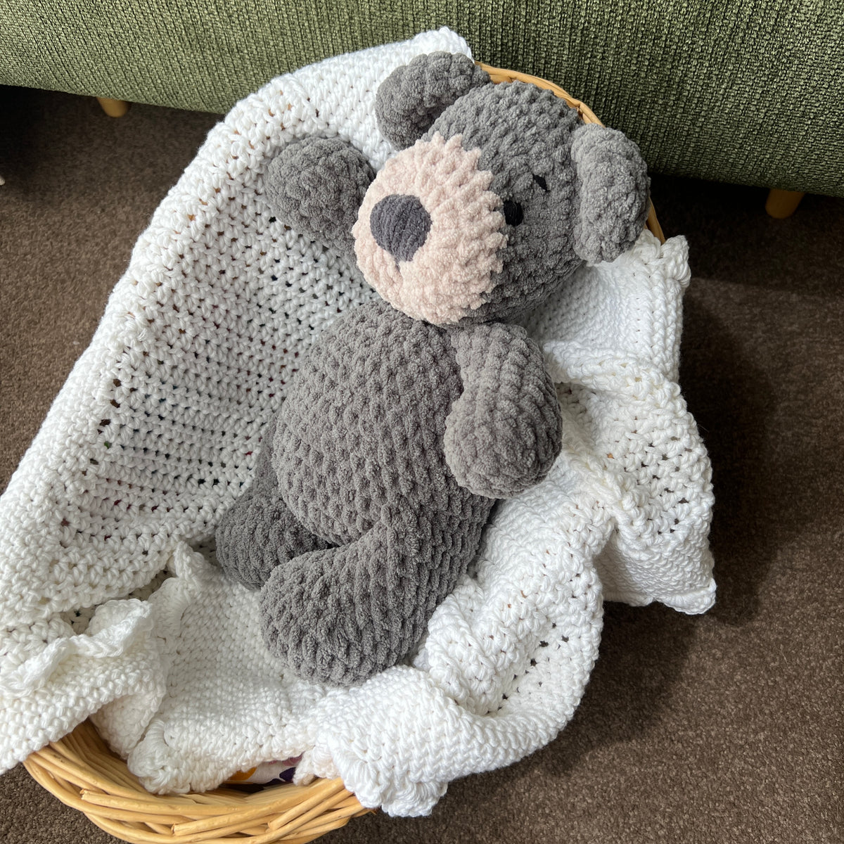 Handmade modern crochet large toy teddy plushie.