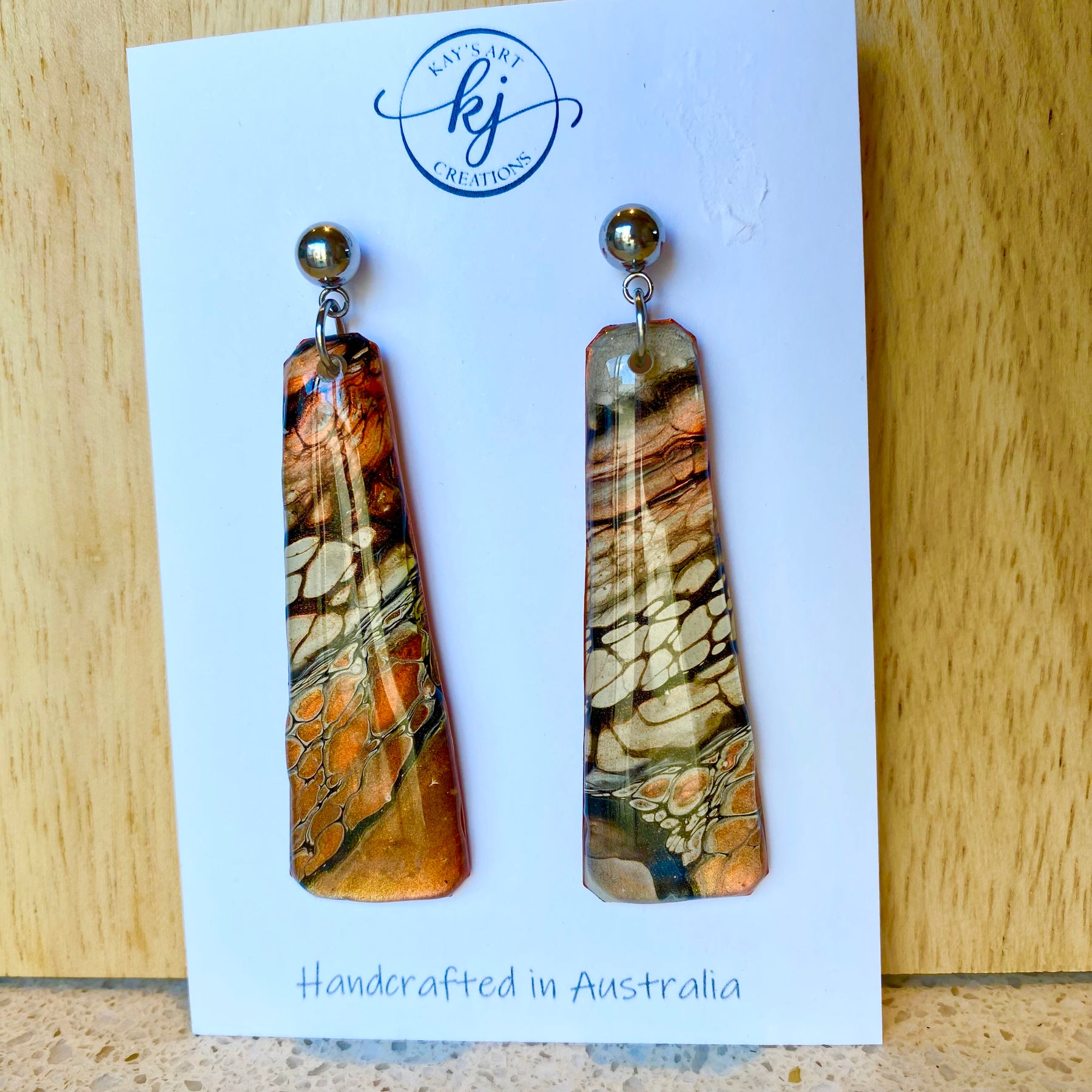 Copper Cream  Metallic Stud Dangle Earrings
