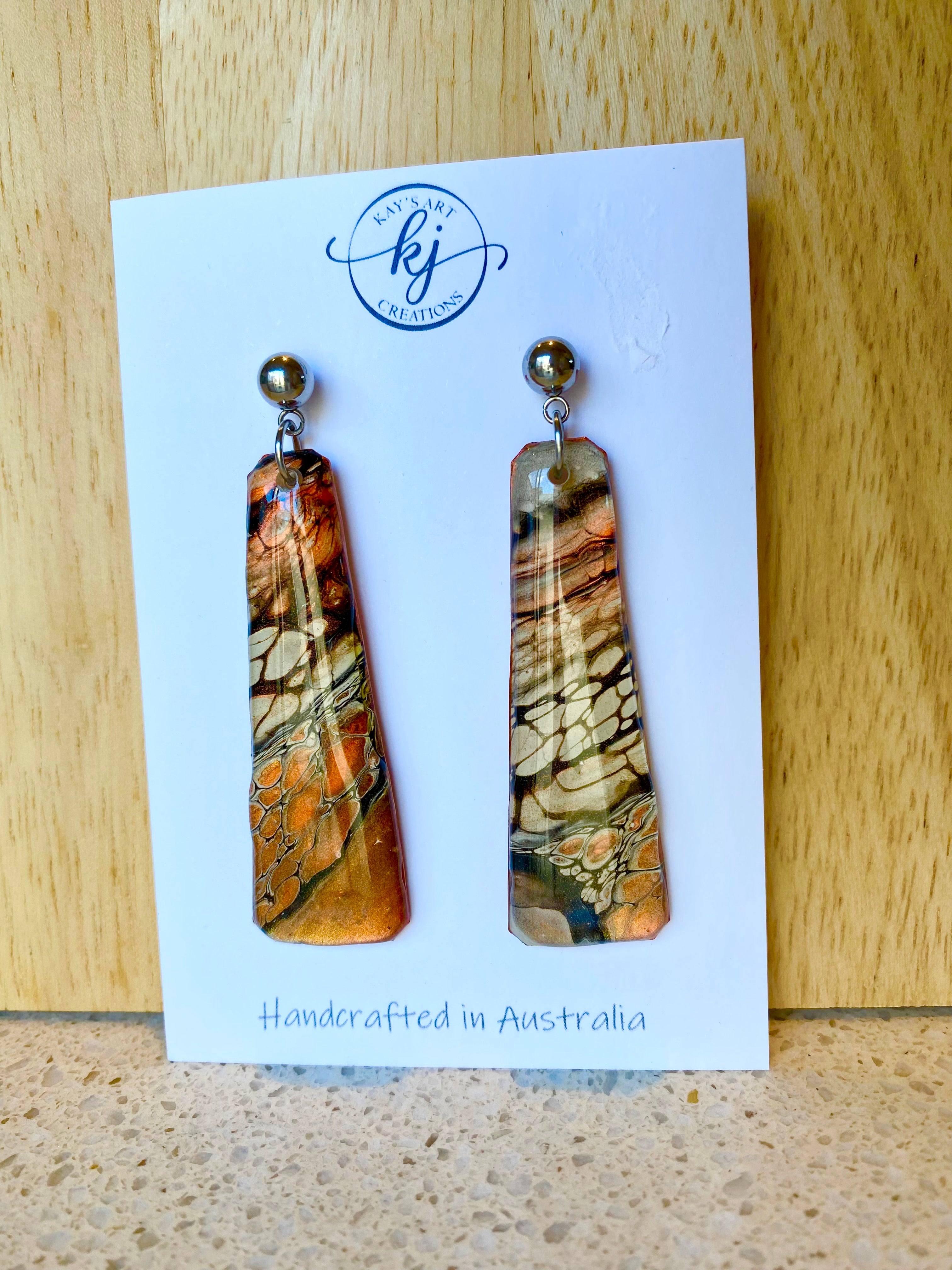 Copper Cream  Metallic Stud Dangle Earrings