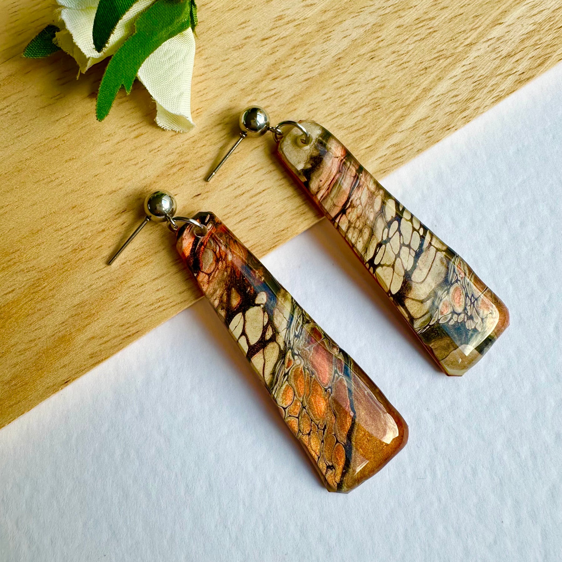 Copper Cream  Metallic Stud Dangle Earrings