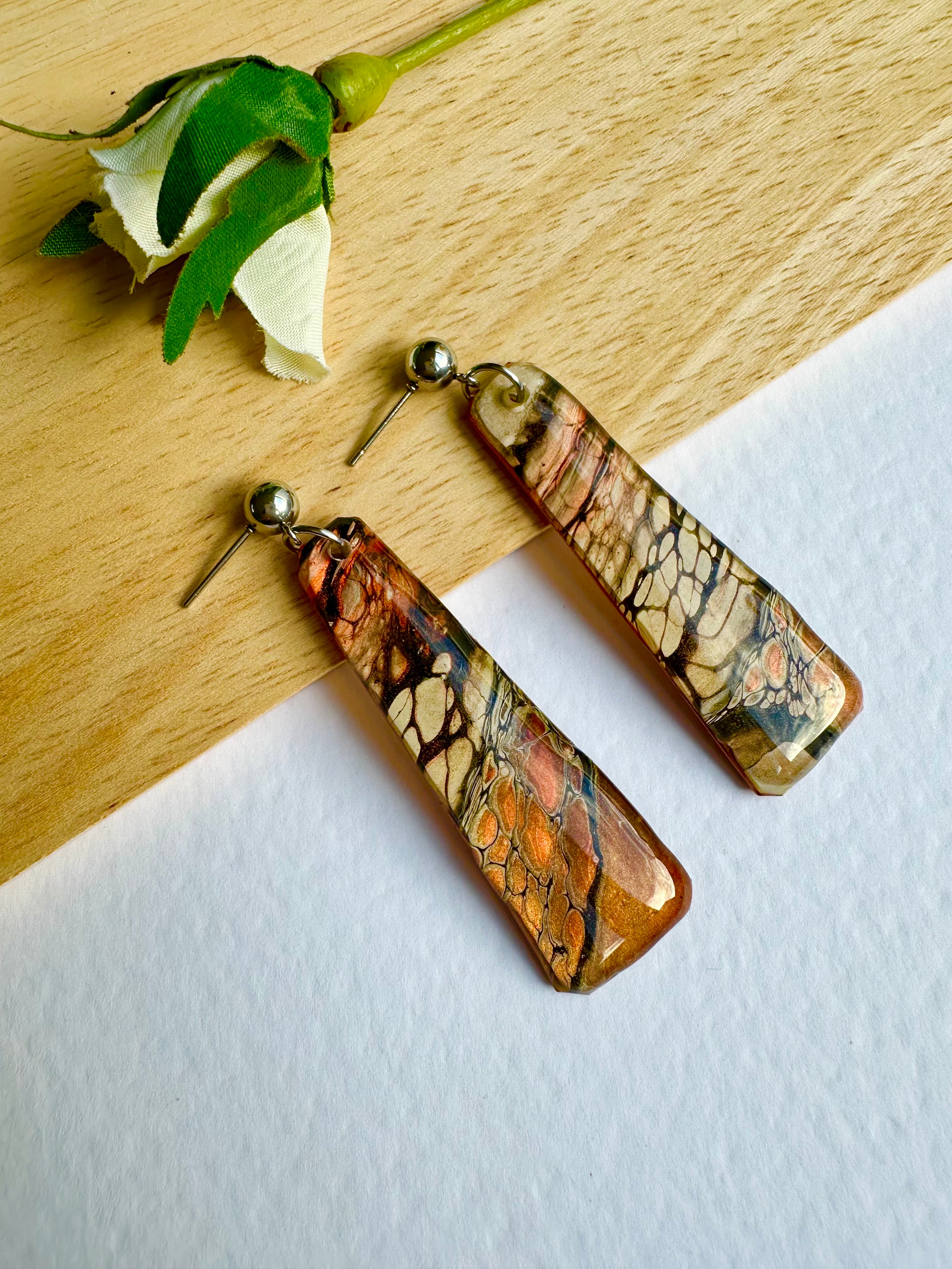 Copper Cream  Metallic Stud Dangle Earrings