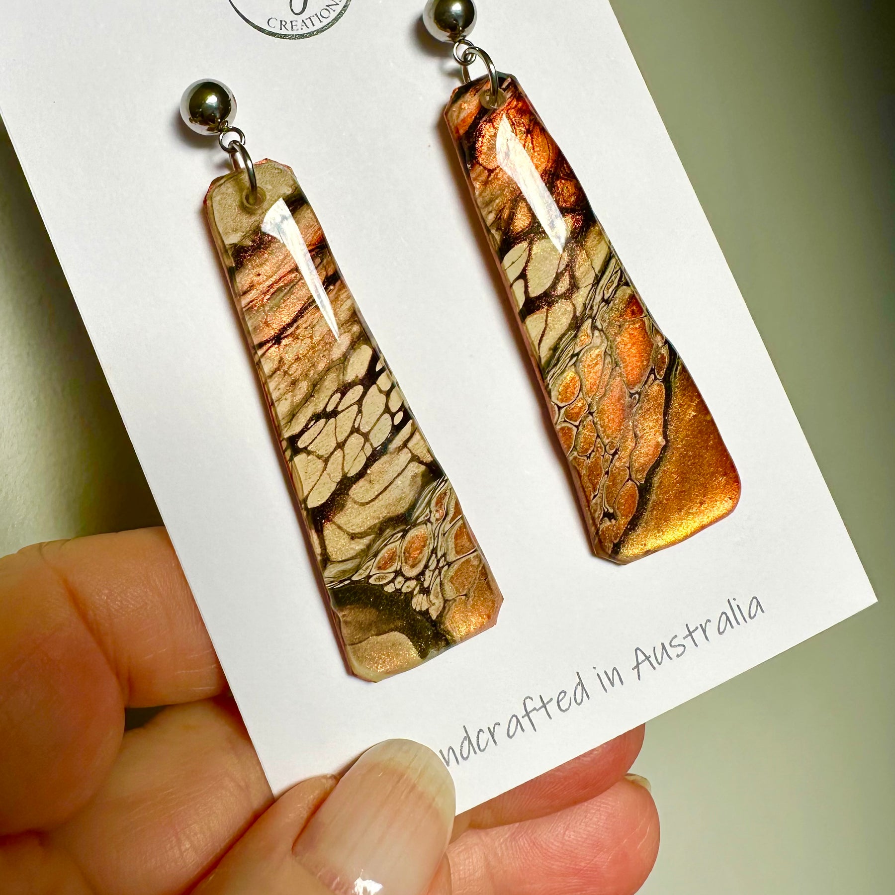 Copper Cream  Metallic Stud Dangle Earrings