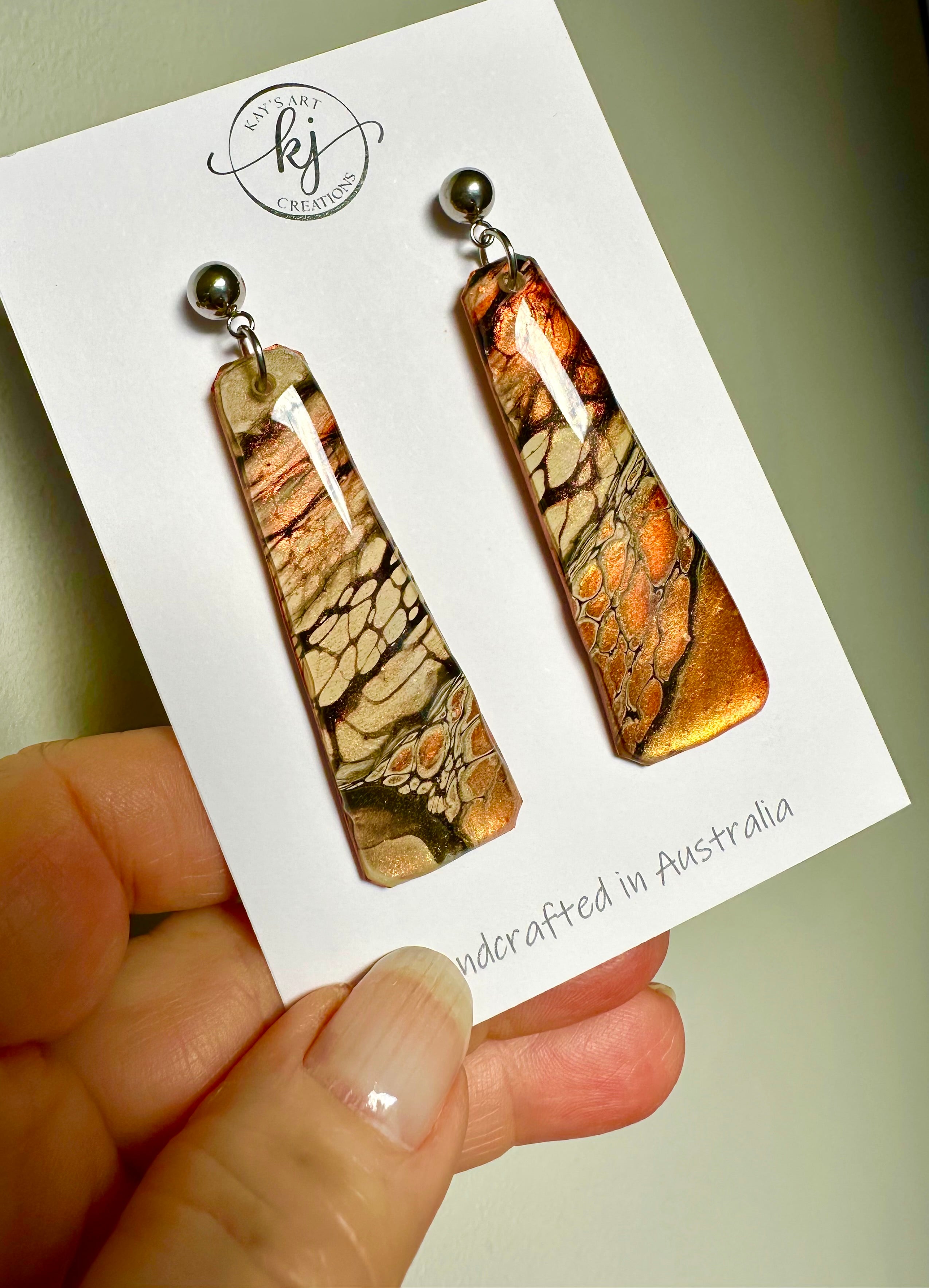 Copper Cream  Metallic Stud Dangle Earrings