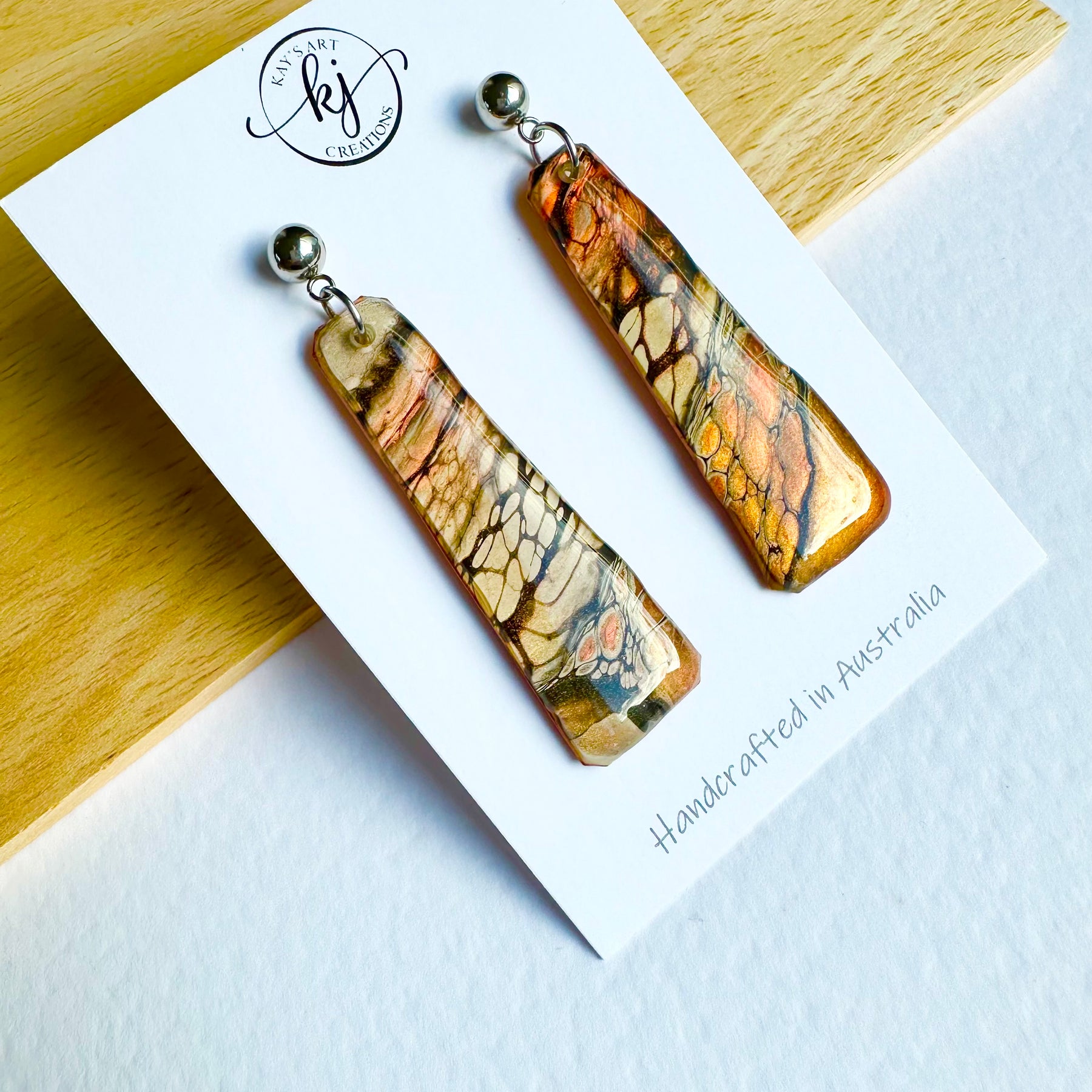 Copper Cream  Metallic Stud Dangle Earrings
